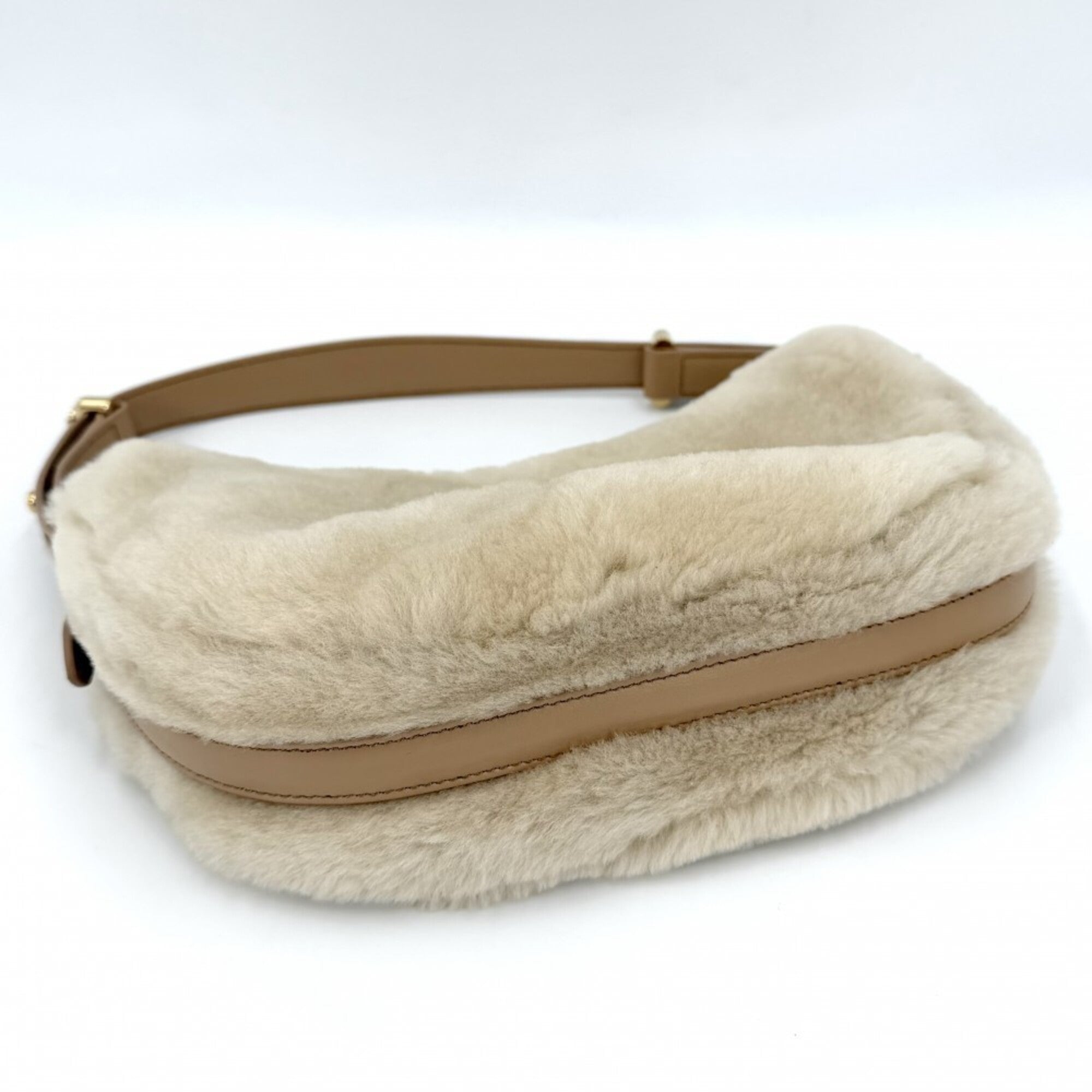 Prada Beige Faux Fur Handbag Shoulder Bag (Pre-Owned)