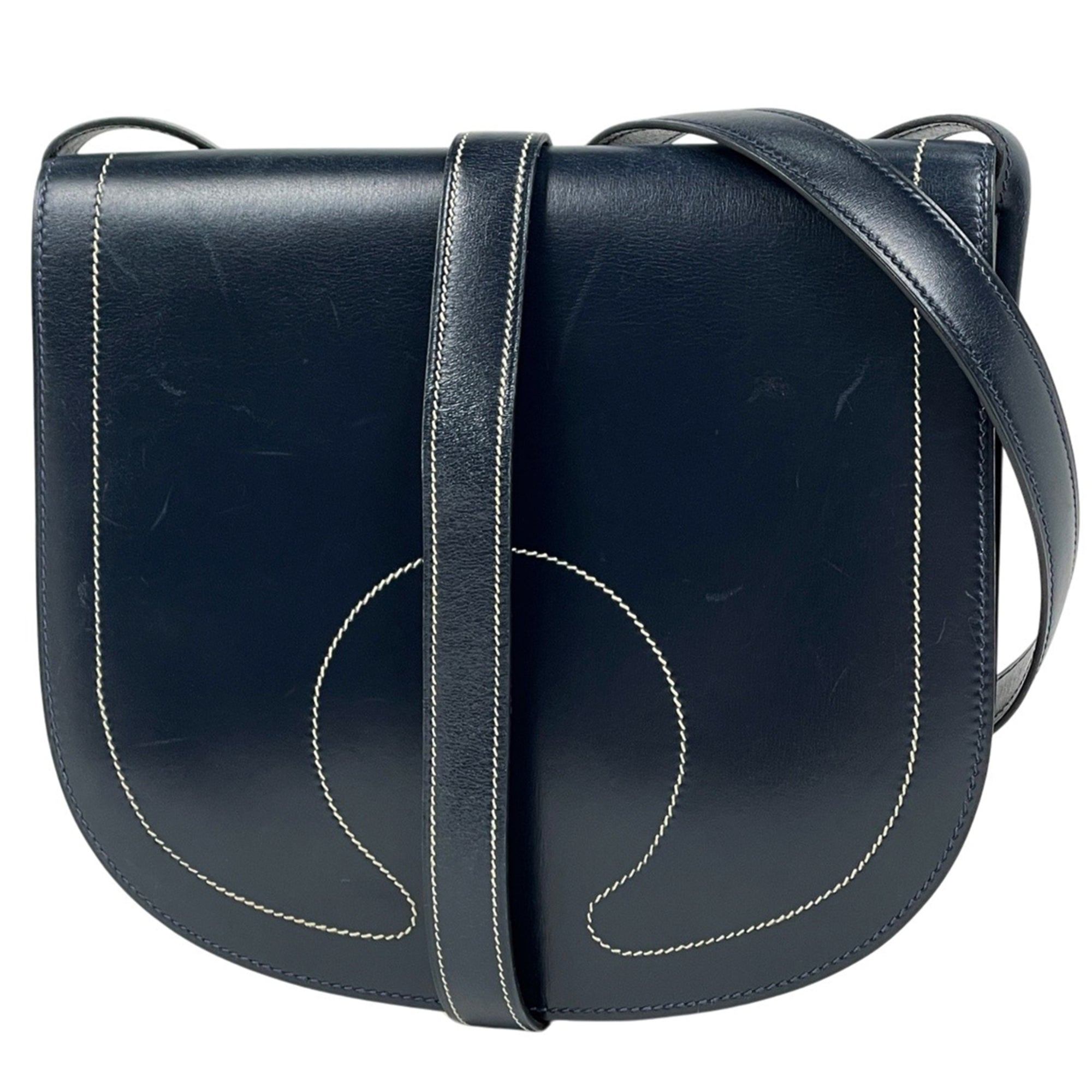 Hermes Blue Indigo Box Calf Leather Shoulder Bag (Pre-Owned)