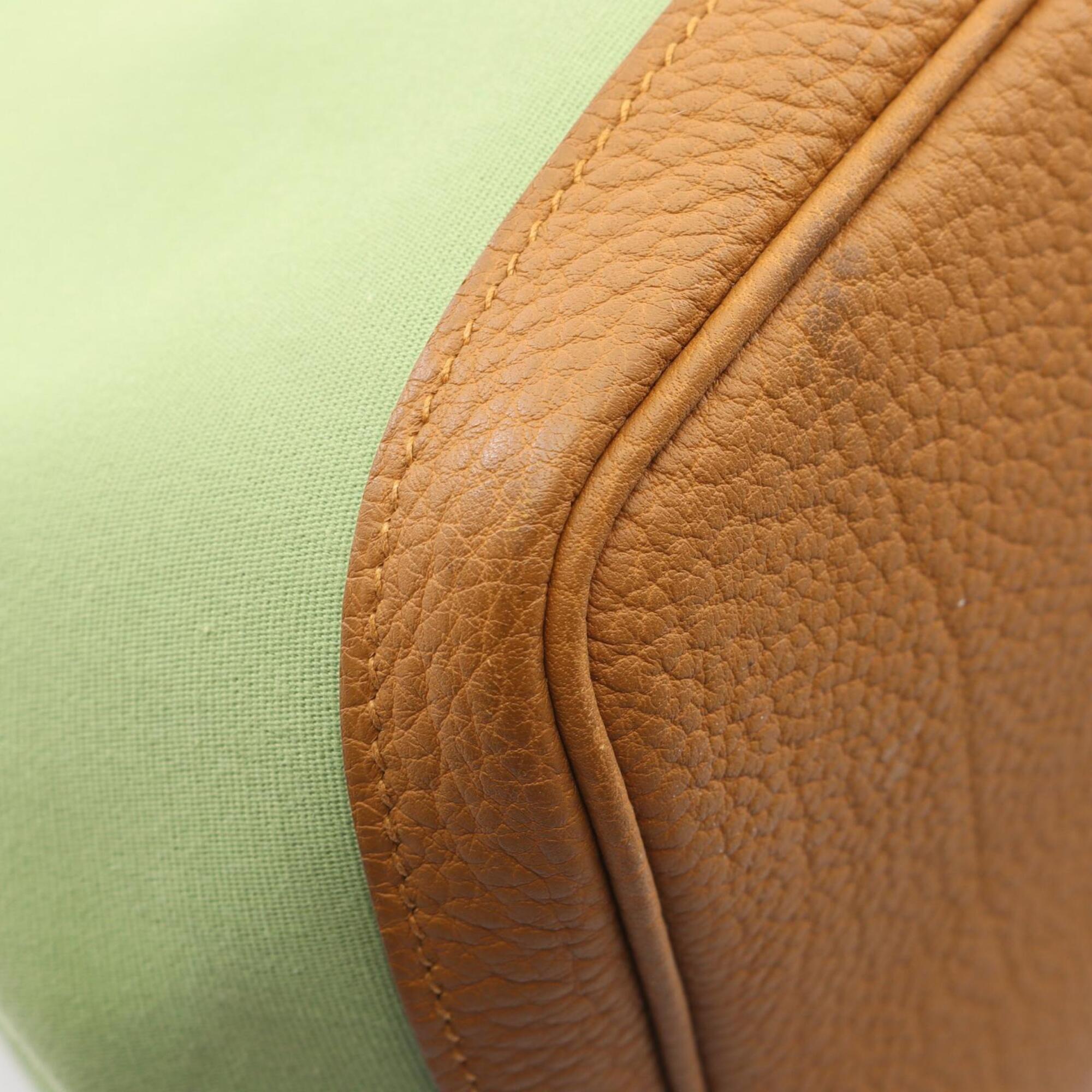 Hermes Garden Brown Green Toile Officier Negonda Leather Handbag Tote Bag (Pre-Owned)