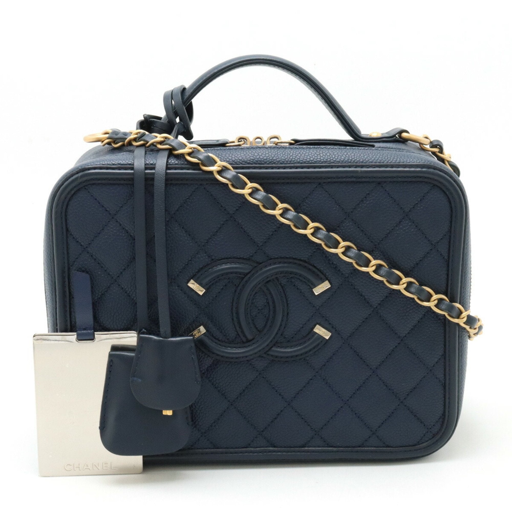 Chanel Navy Caviar Leather Handbag (Pre-Owned)
