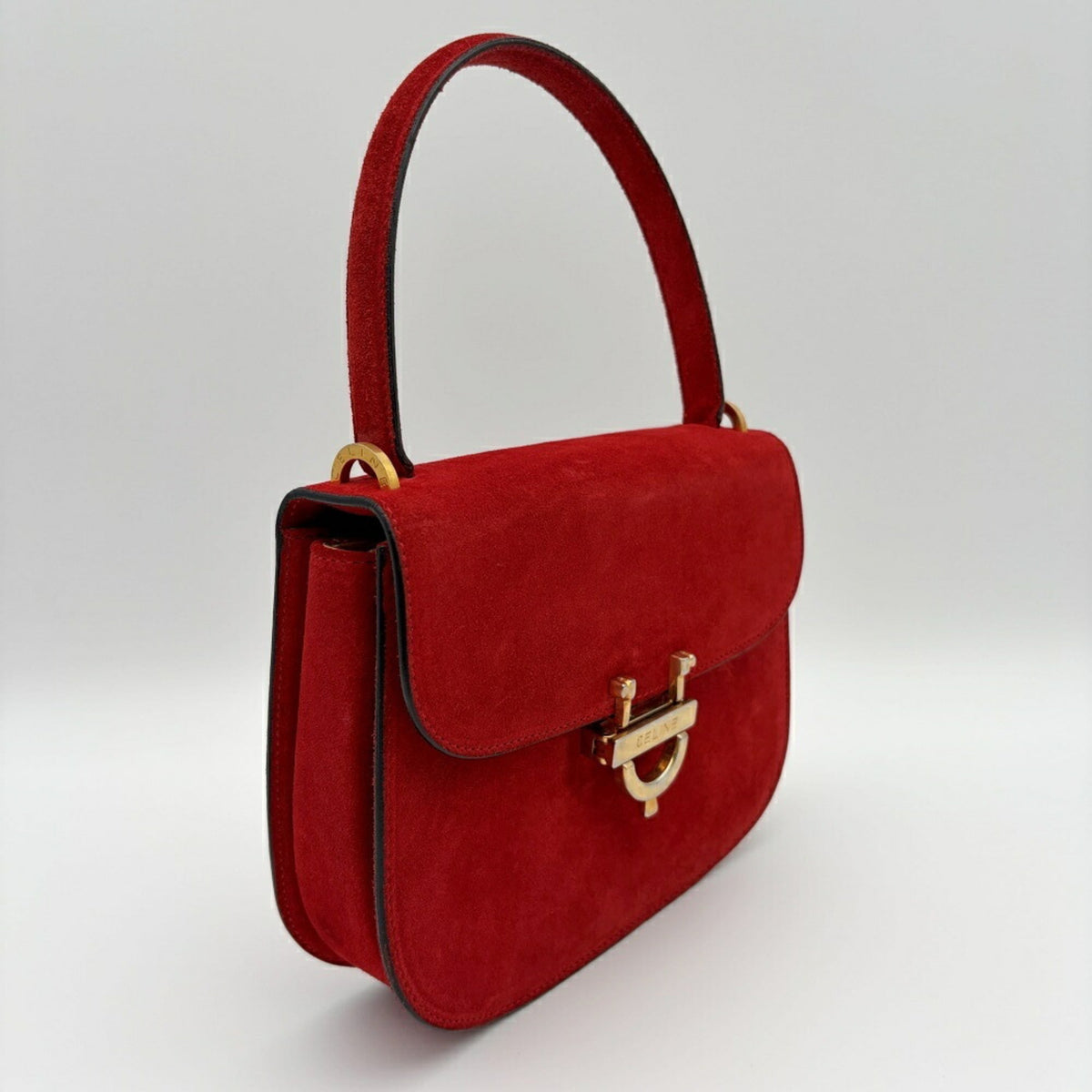 Celine Red Color Suede Leather Handbag (Pre-Owned)