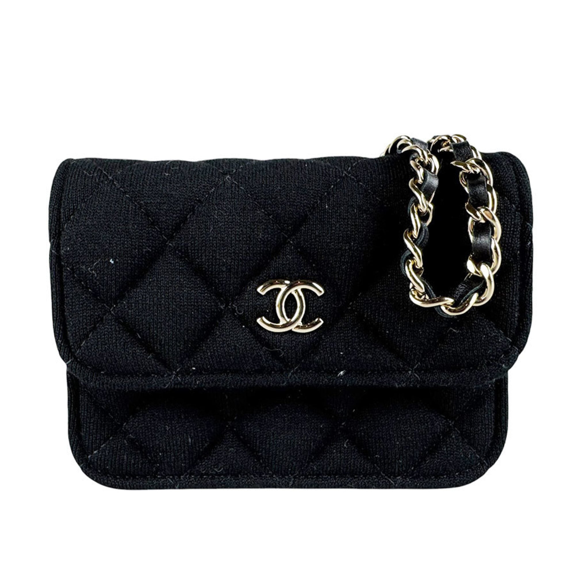 Chanel Black Cotton Leather Shoulder Bag (Pre-Owned)