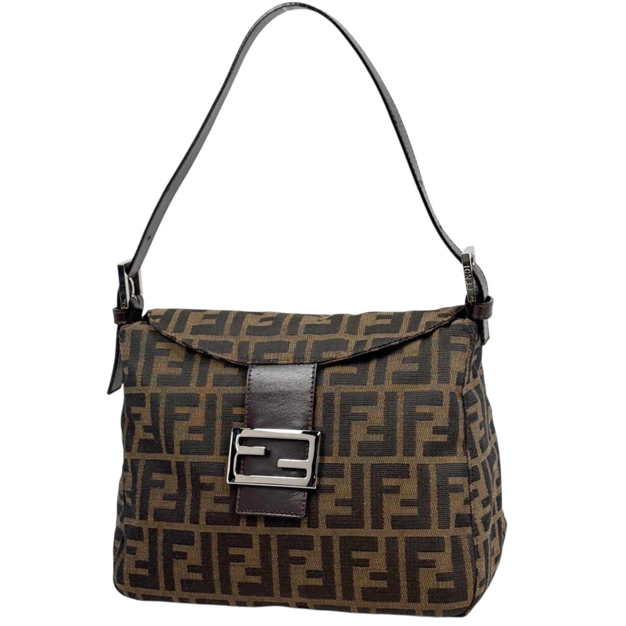 Fendi Zucca Brown Canvas Leather Shoulder Bag (Pre-Owned)