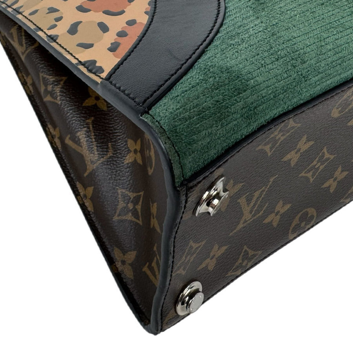 Louis Vuitton Brown Green Monogram Monogram Leather Suede Handbag Shoulder Bag (Pre-Owned)
