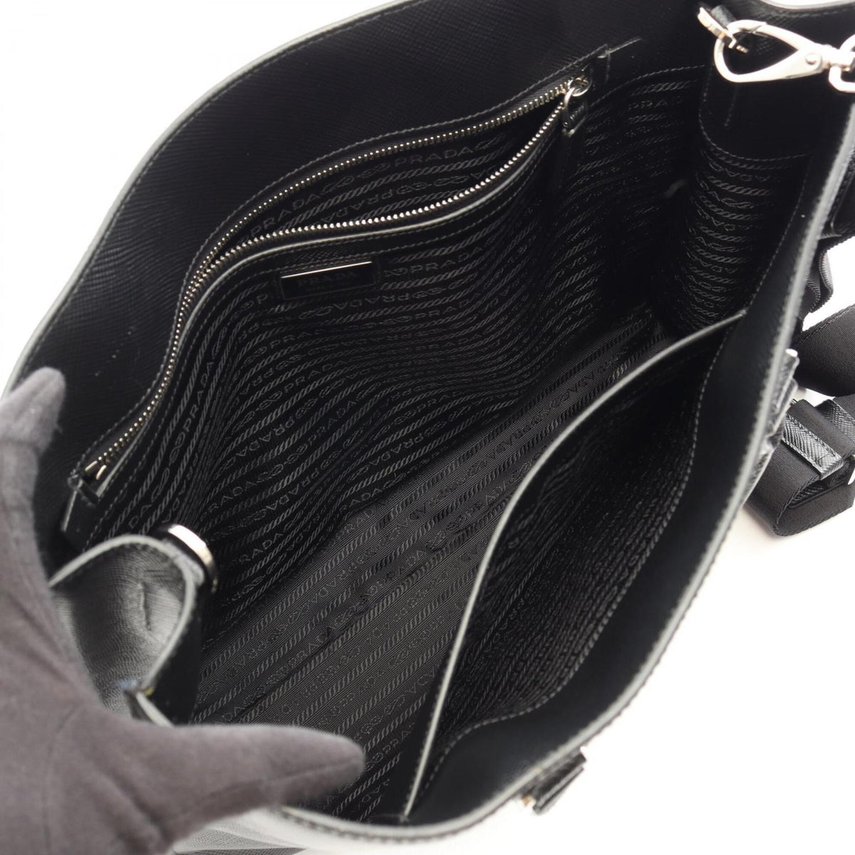Prada Black Saffiano Triangle Handbag Tote Bag (Pre-Owned)