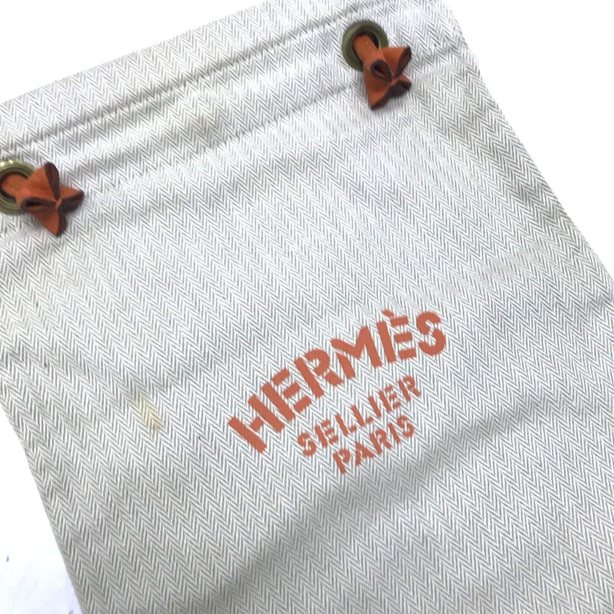 Hermes Beige Orange Canvas Leather Shoulder Bag (Pre-Owned)