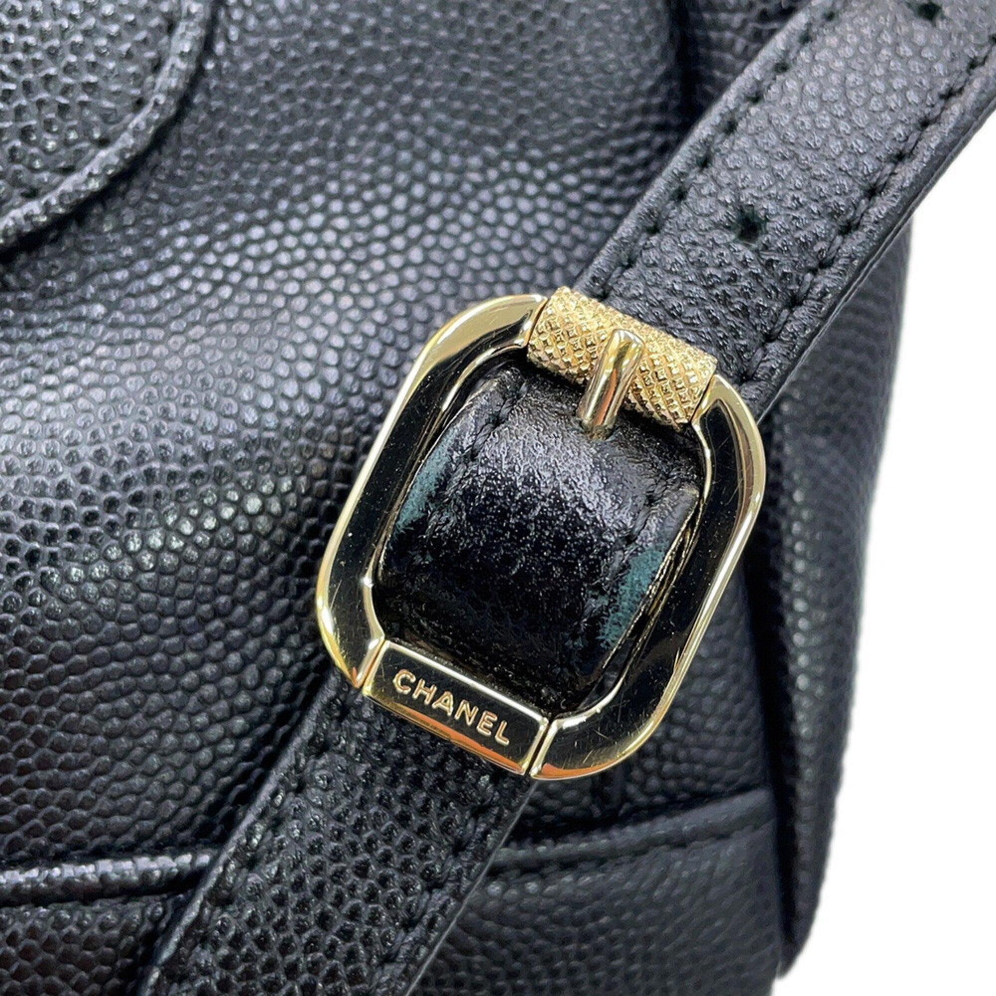 Chanel Matelasse Black Grained Calfskin Backpack Handbag (Pre-Owned)
