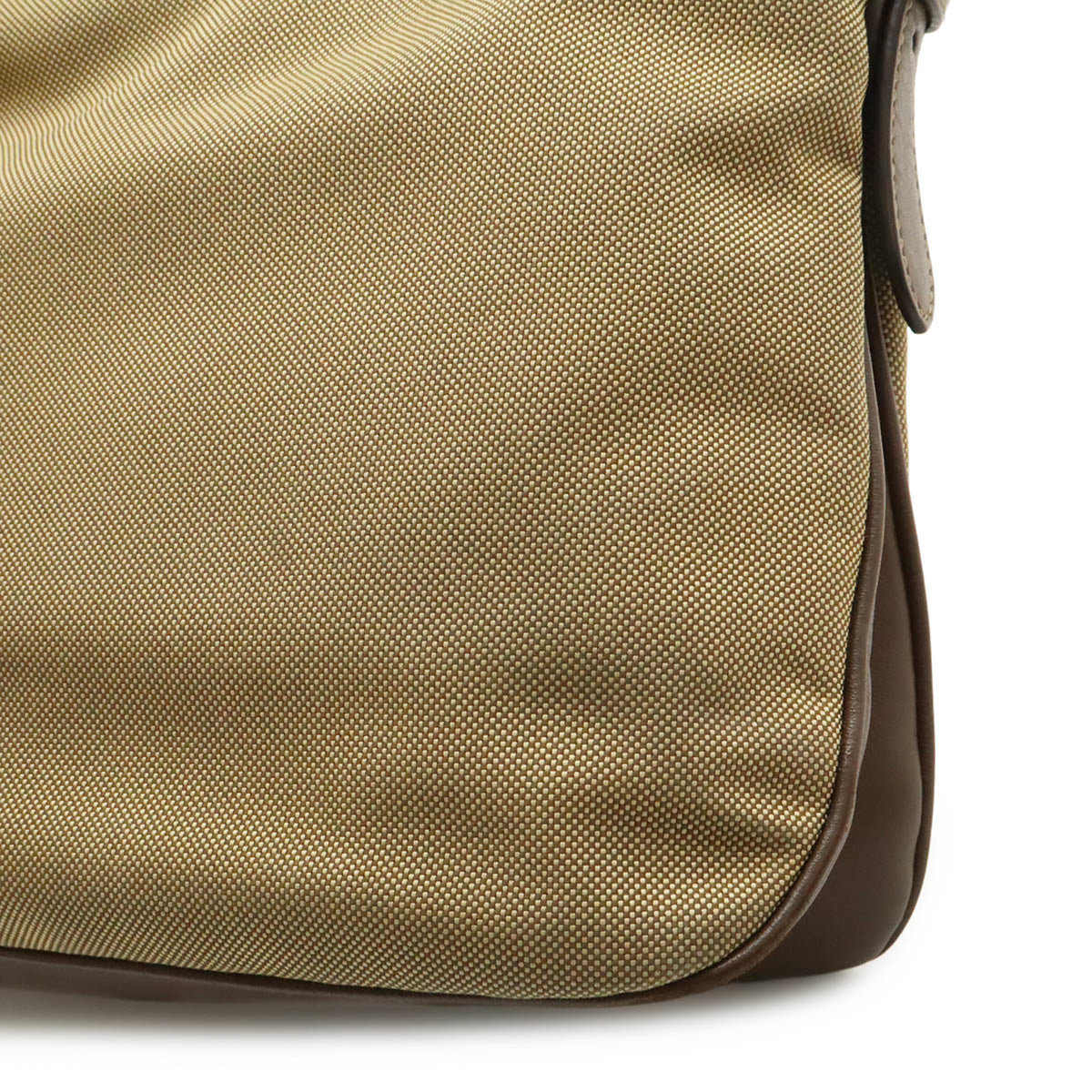 Prada Beige Dark Brown Khaki Canvas Leather Clutch Bag Shoulder Bag (Pre-Owned)