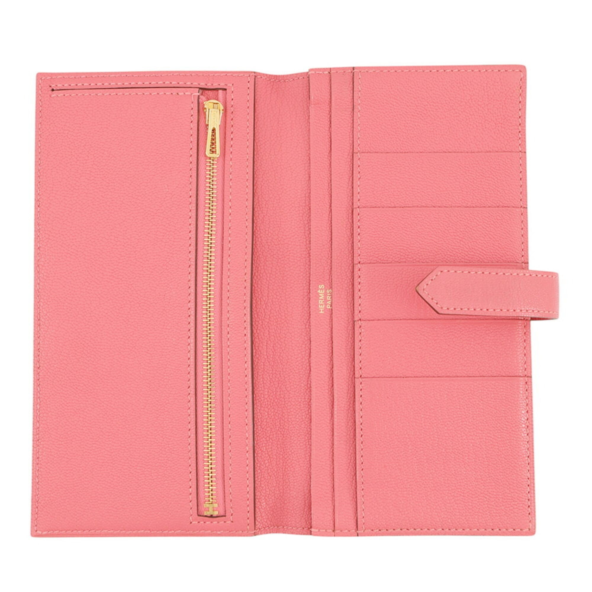 Hermes Pink Chevre Myzore Leather Long Wallet (Bi-Fold) (Pre-Owned)