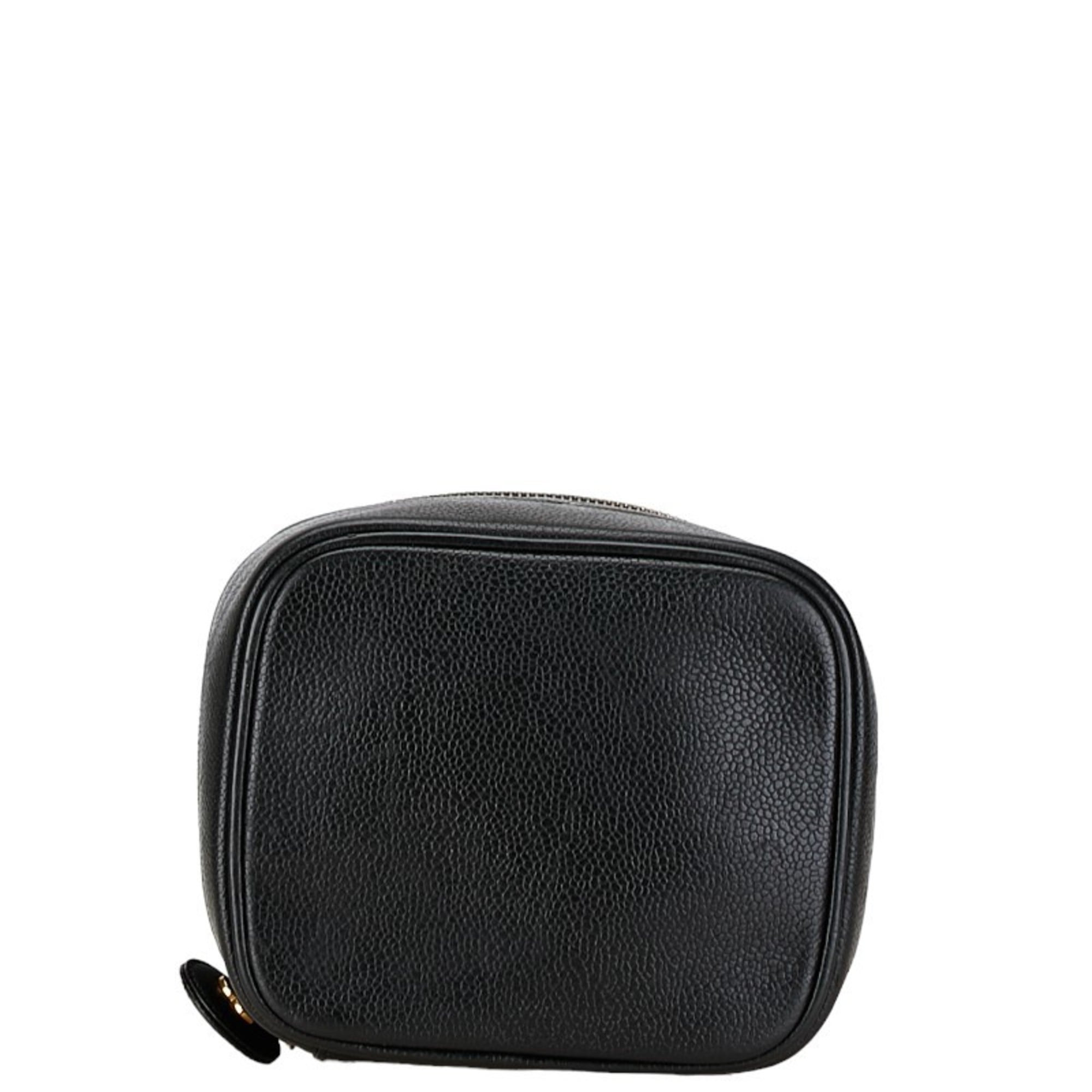 Chanel Caviar Skin Black Gold Caviar Leather Handbag Vanity Bag (Pre-Owned)