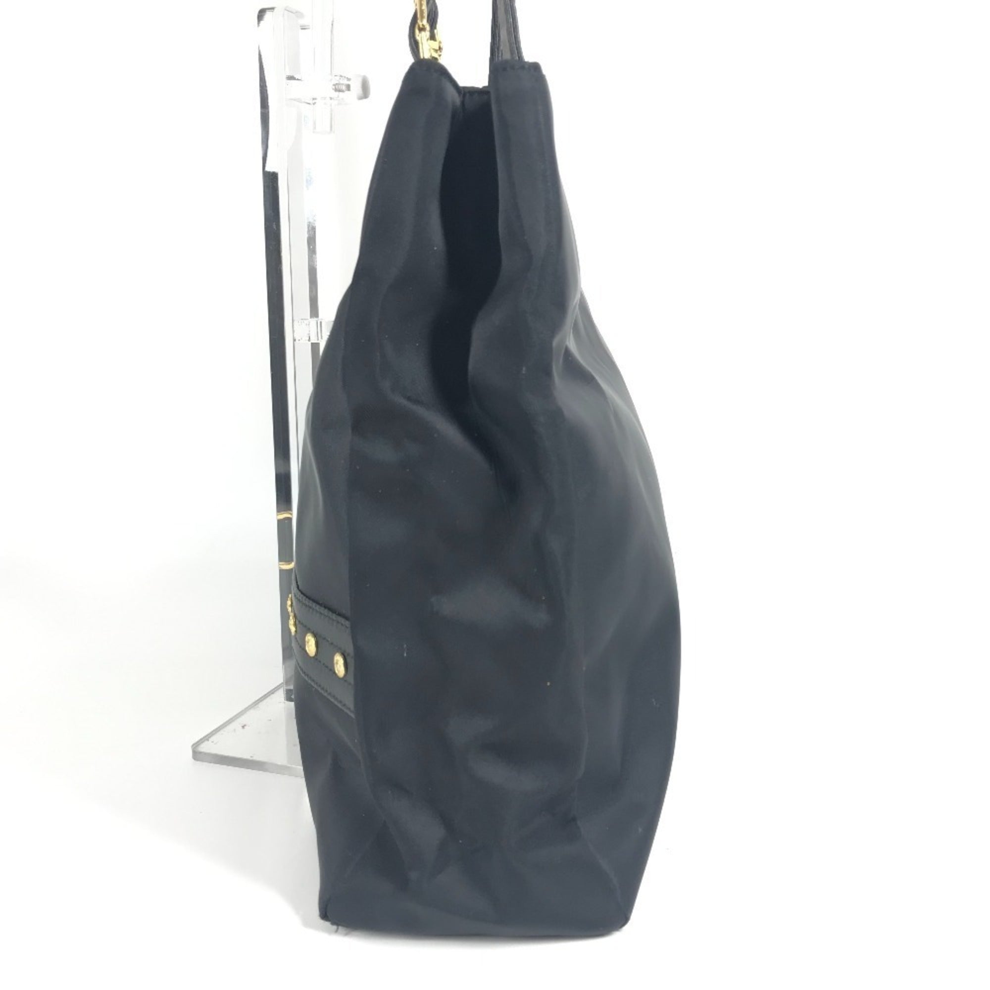 Versace Black Nylon Leather Shoulder Bag Tote Bag (Pre-Owned)