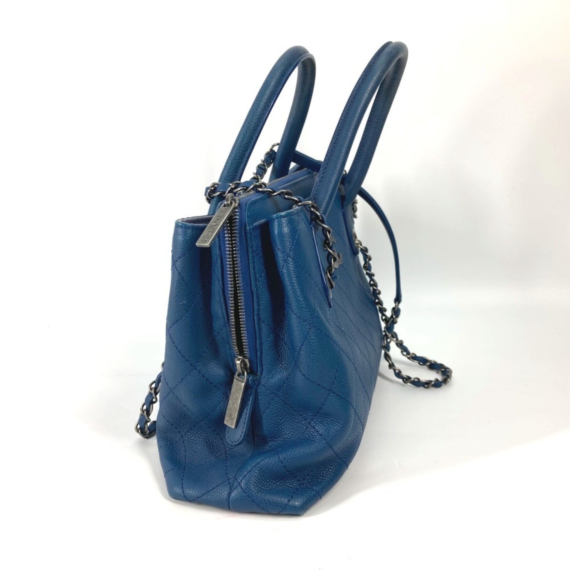 Chanel Blue Caviar Leather Handbag Shoulder Bag Tote Bag (Pre-Owned)