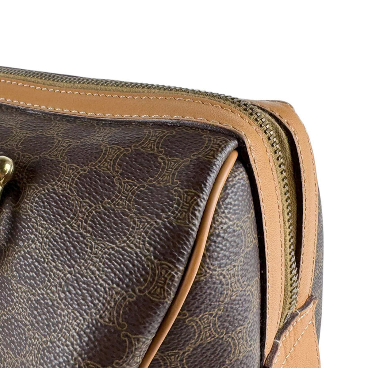 Celine Brown Coated Canvas Boston Bag Handbag (Pre-Owned)