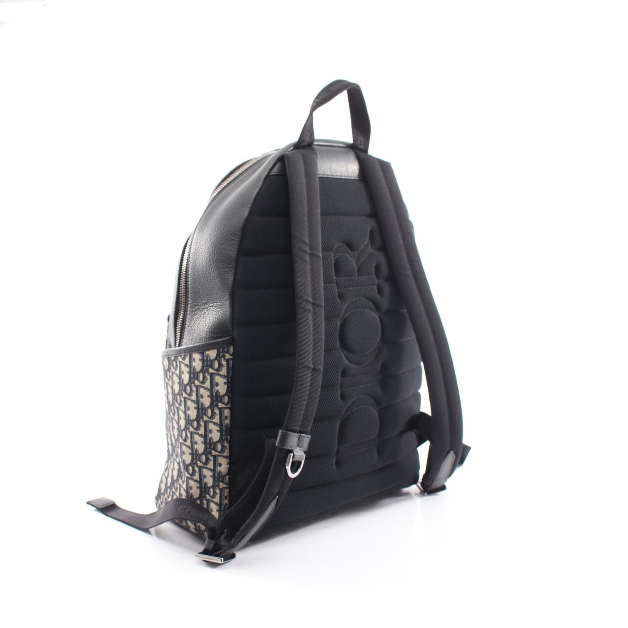Christian Dior Beige Navy Canvas Leather Backpack (Pre-Owned)