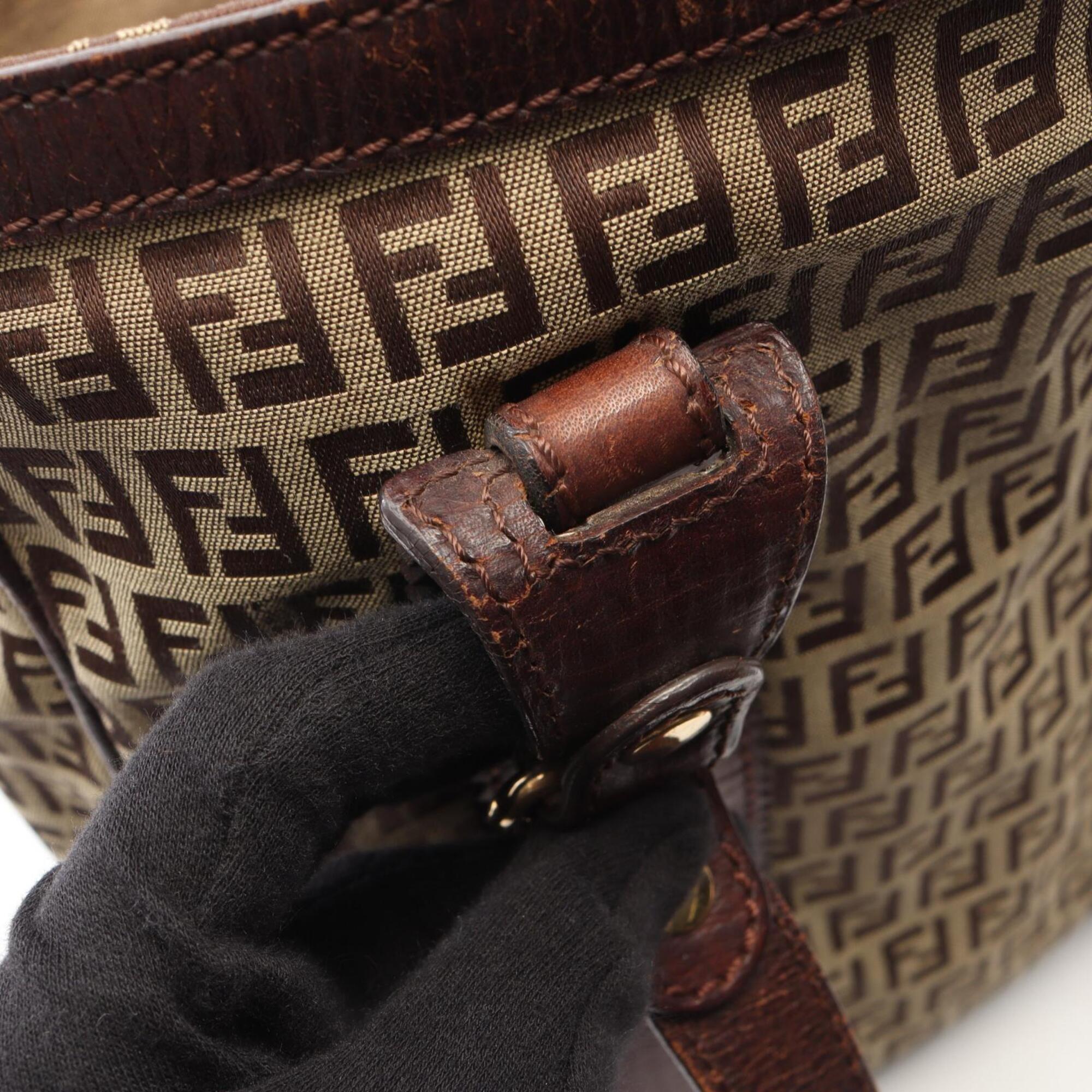 Fendi Beige Brown Canvas Leather Handbag Tote Bag (Pre-Owned)