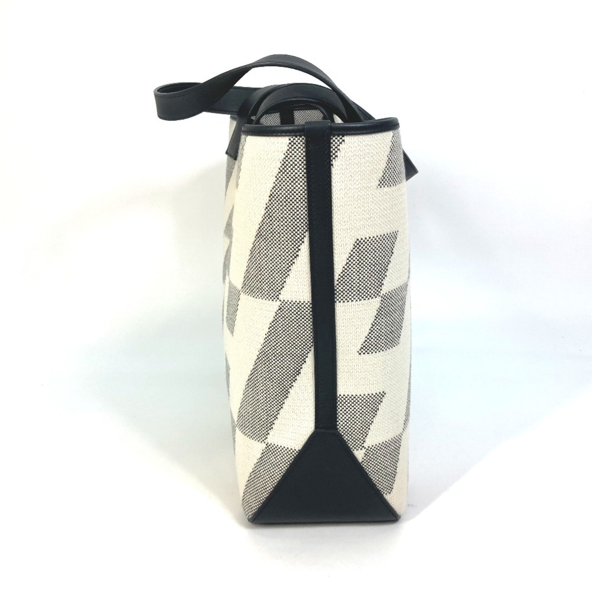 Hermes Black Gray White Canvas Swift Leather Handbag Tote Bag (Pre-Owned)