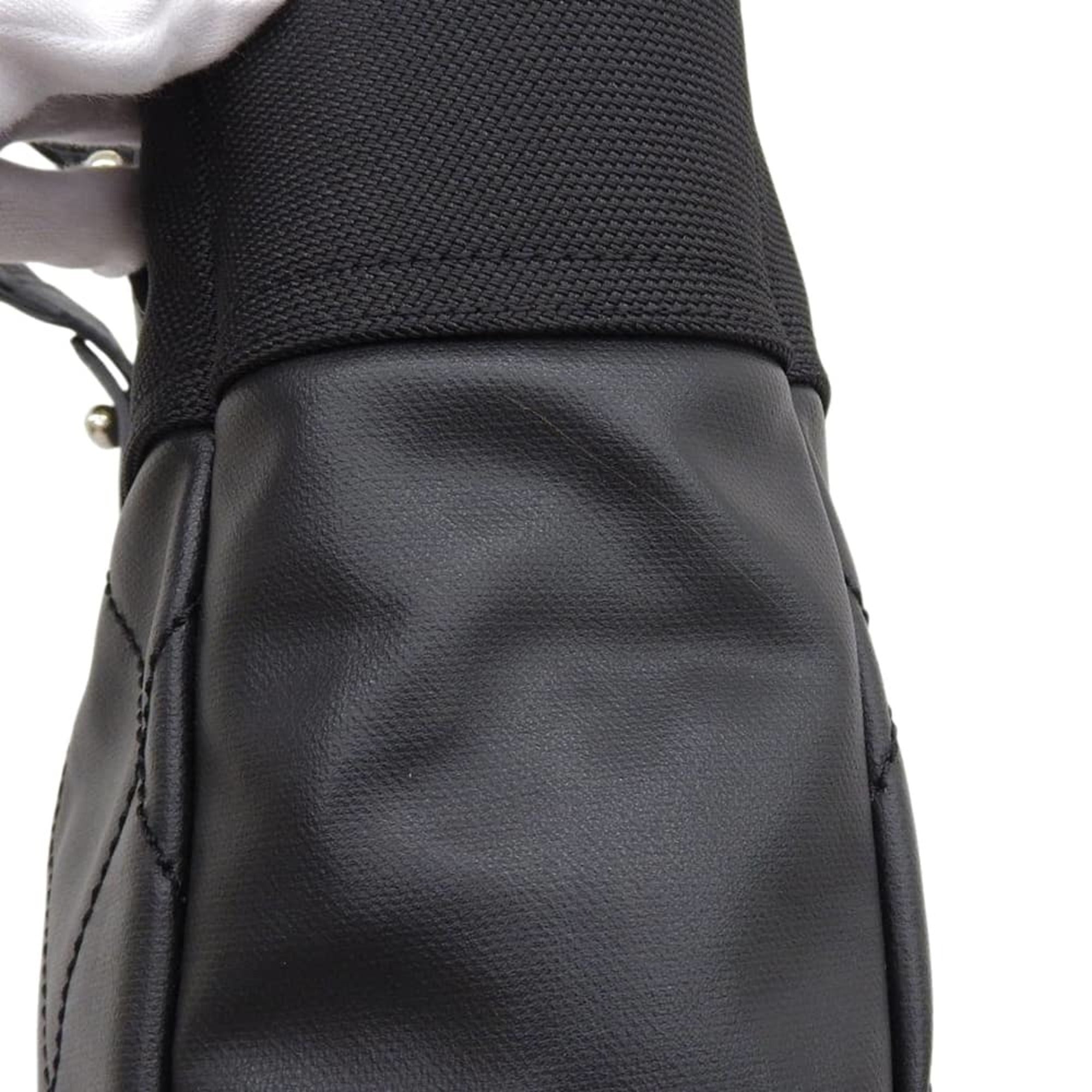 Chanel Black Coated Canvas Leather Handbag Tote Bag (Pre-Owned)