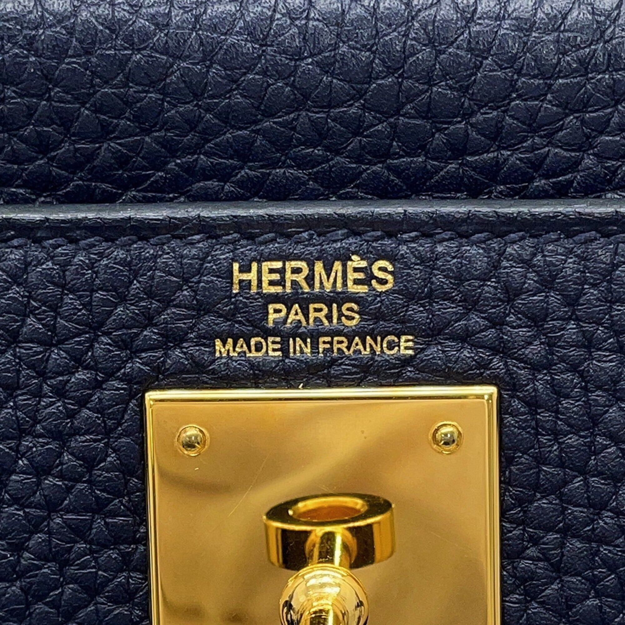 Hermes Kelly Blue Nuit Taurillon Clemence Leather Handbag (Pre-Owned)
