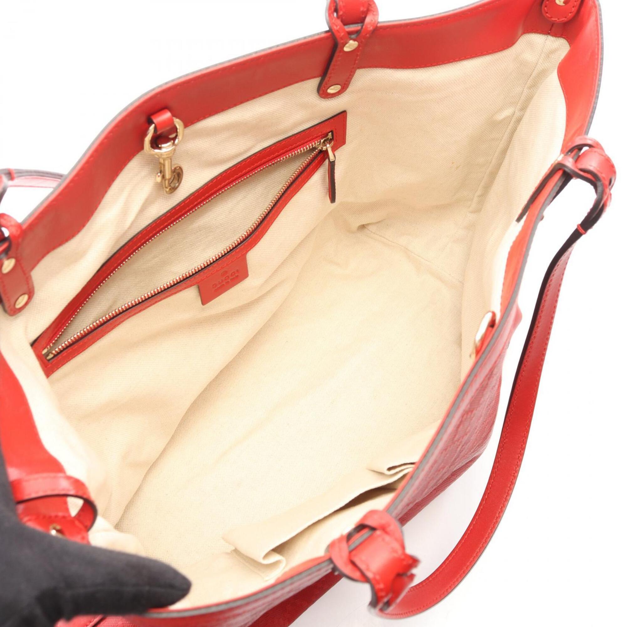 Gucci Red Color Leather Handbag Tote Bag (Pre-Owned)