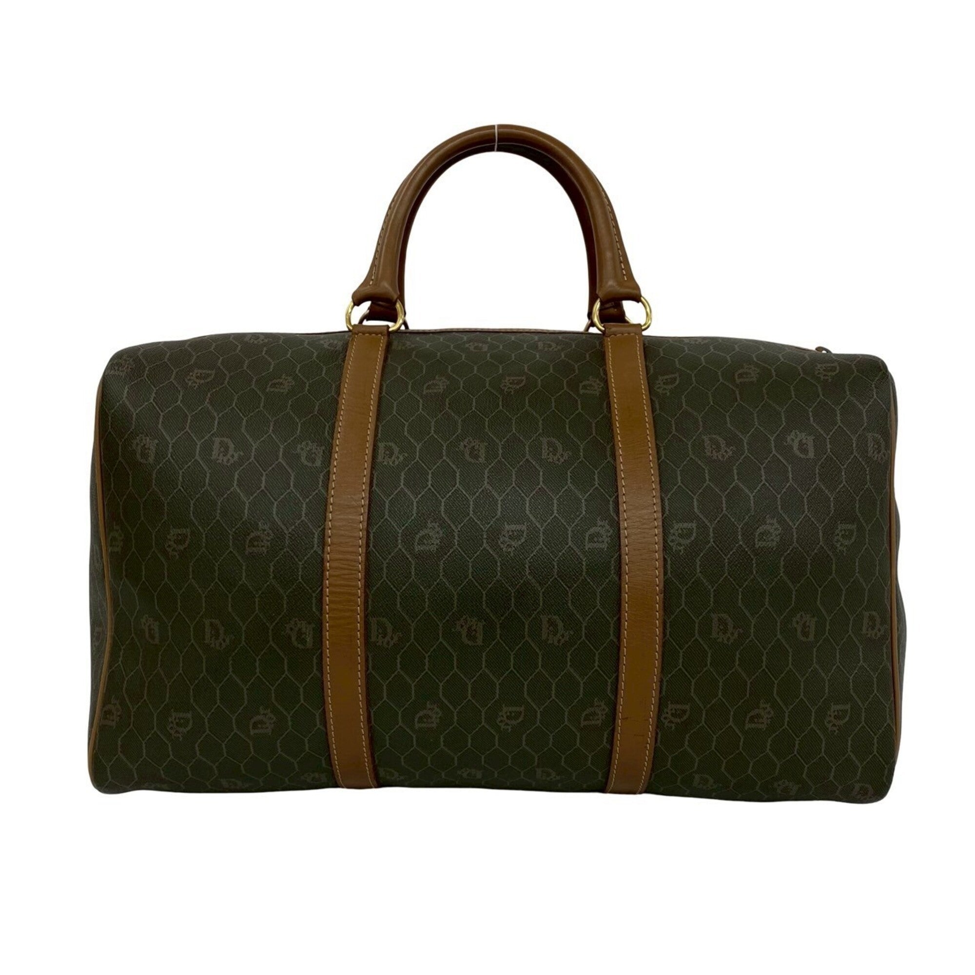 Christian Dior Brown Khaki Leather Pvc Boston Bag (Pre-Owned)