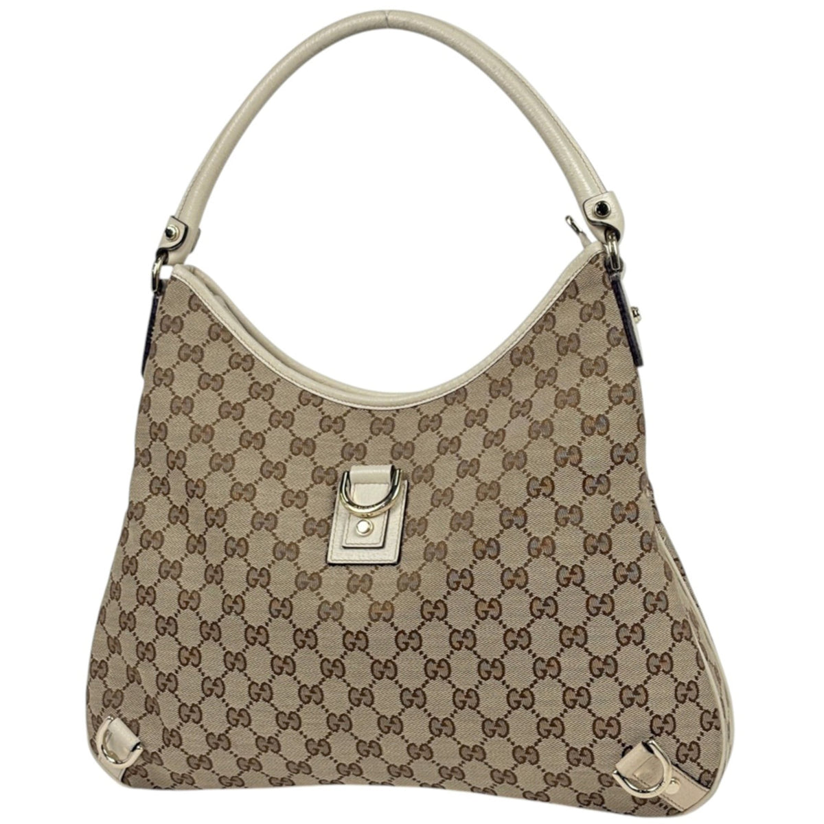 Gucci Abbey Beige White Gg Canvas Leather Shoulder Bag (Pre-Owned)