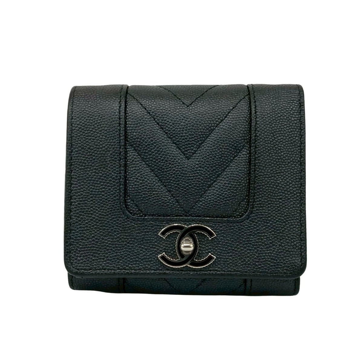 Chanel Black Grained Calfskin Wallet (Tri-Fold) (Pre-Owned)