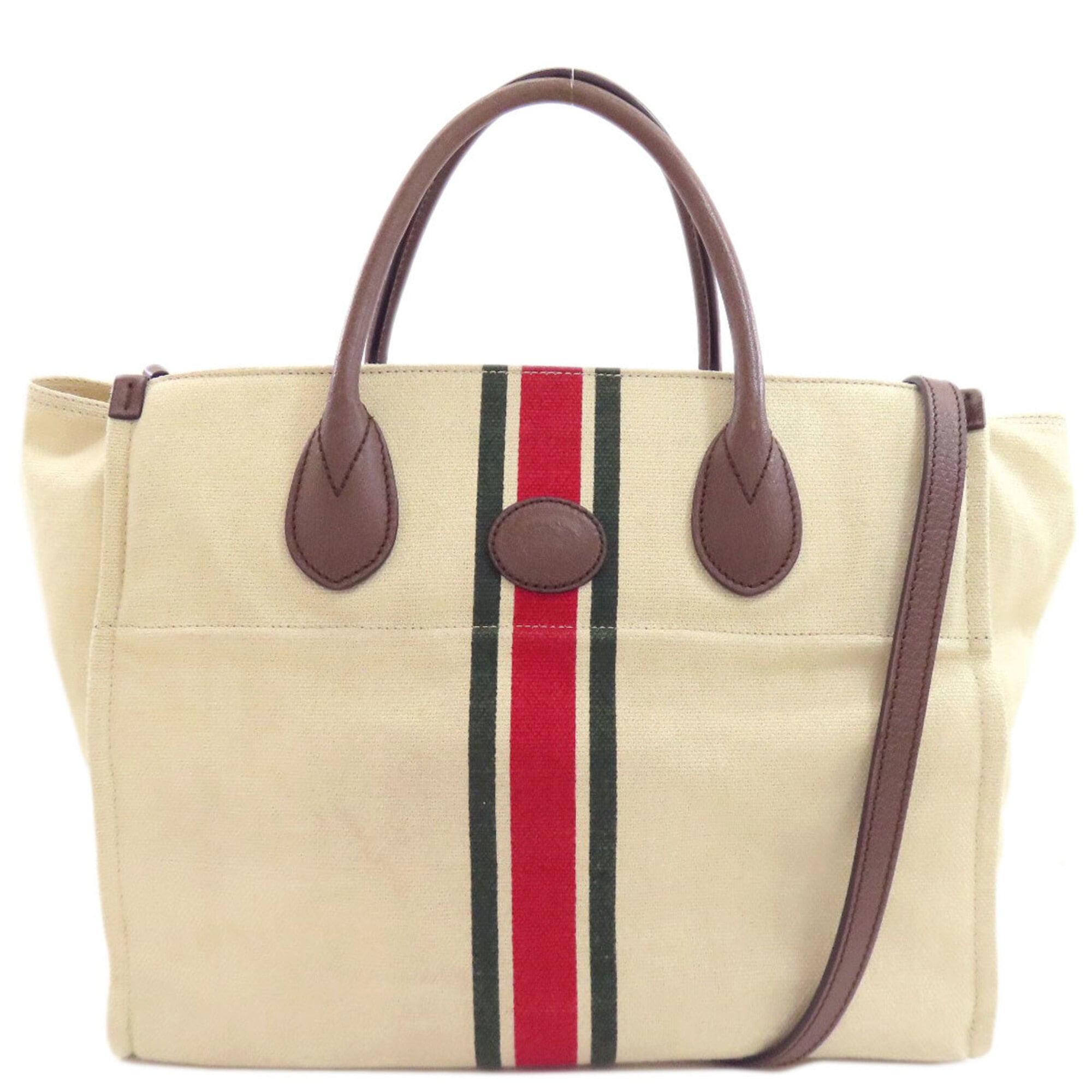 Gucci Beige Brown Canvas Handbag (Pre-Owned)
