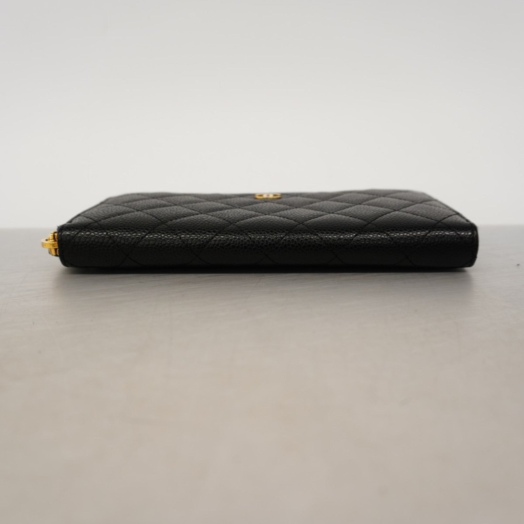 Chanel Black Grained Calfskin Long Wallet (Bi-Fold) (Pre-Owned)