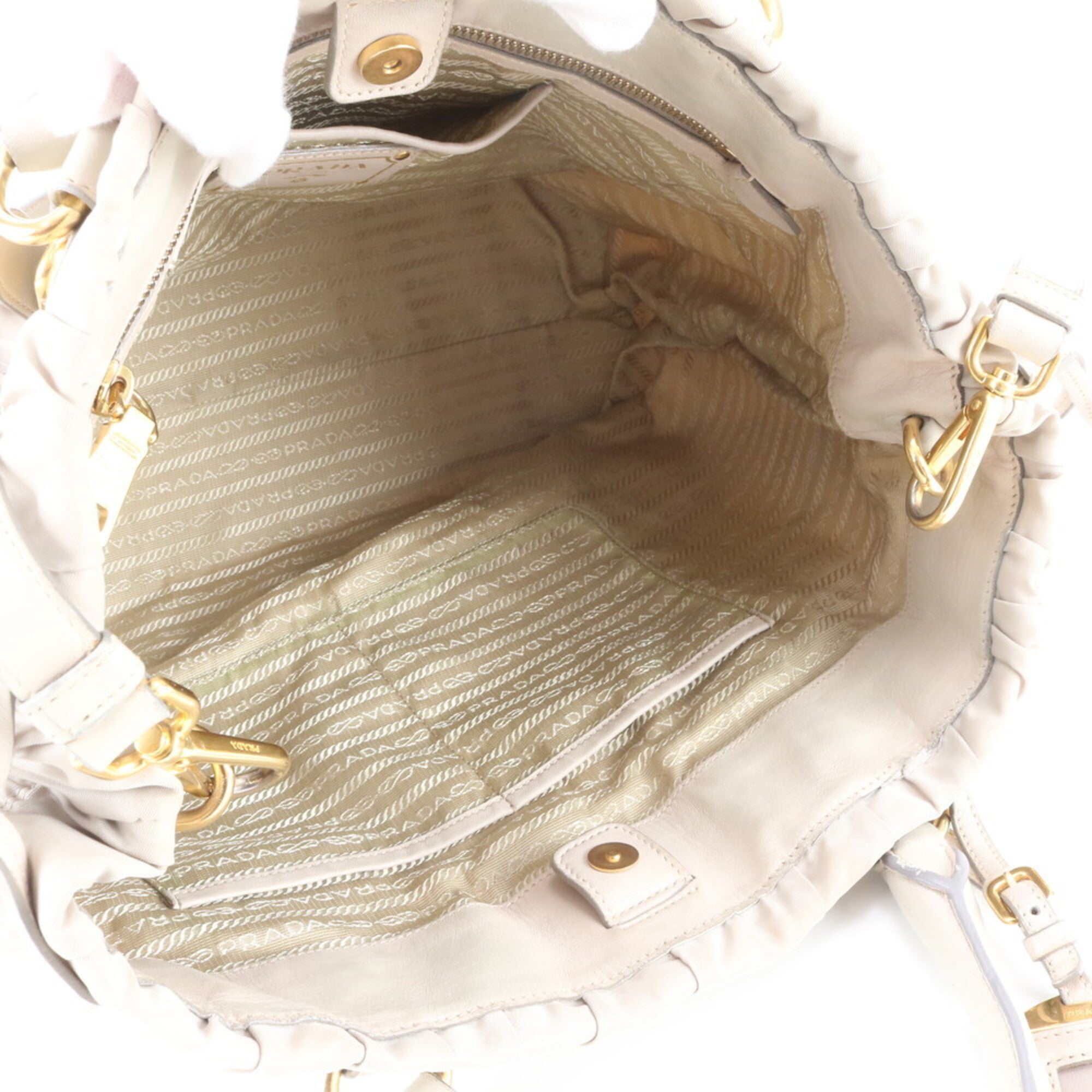 Prada Ivory Nylon Leather Shoulder Bag Tote Bag (Pre-Owned)