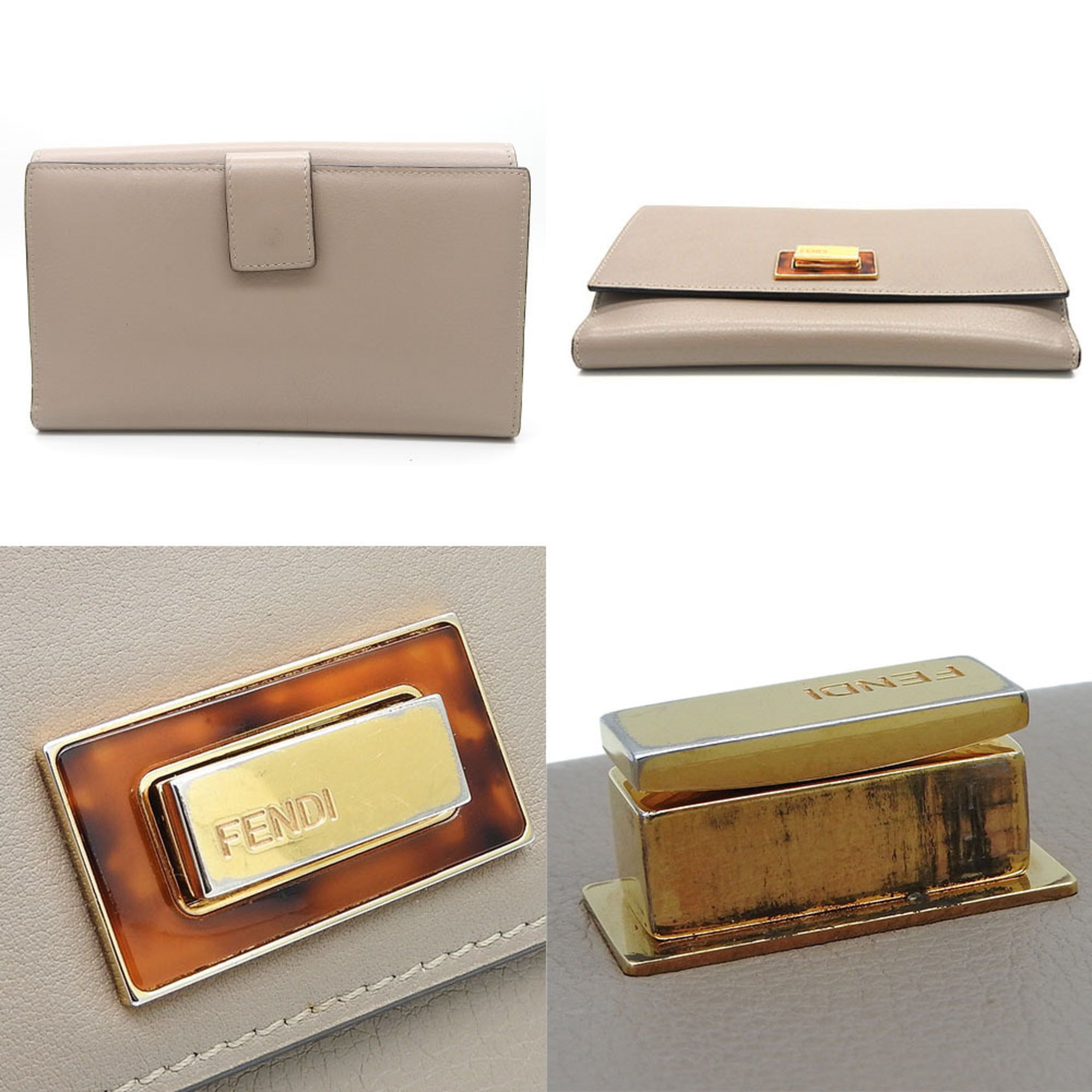 Fendi Beige Grayish Leather Wallet (Bi-Fold) (Pre-Owned)