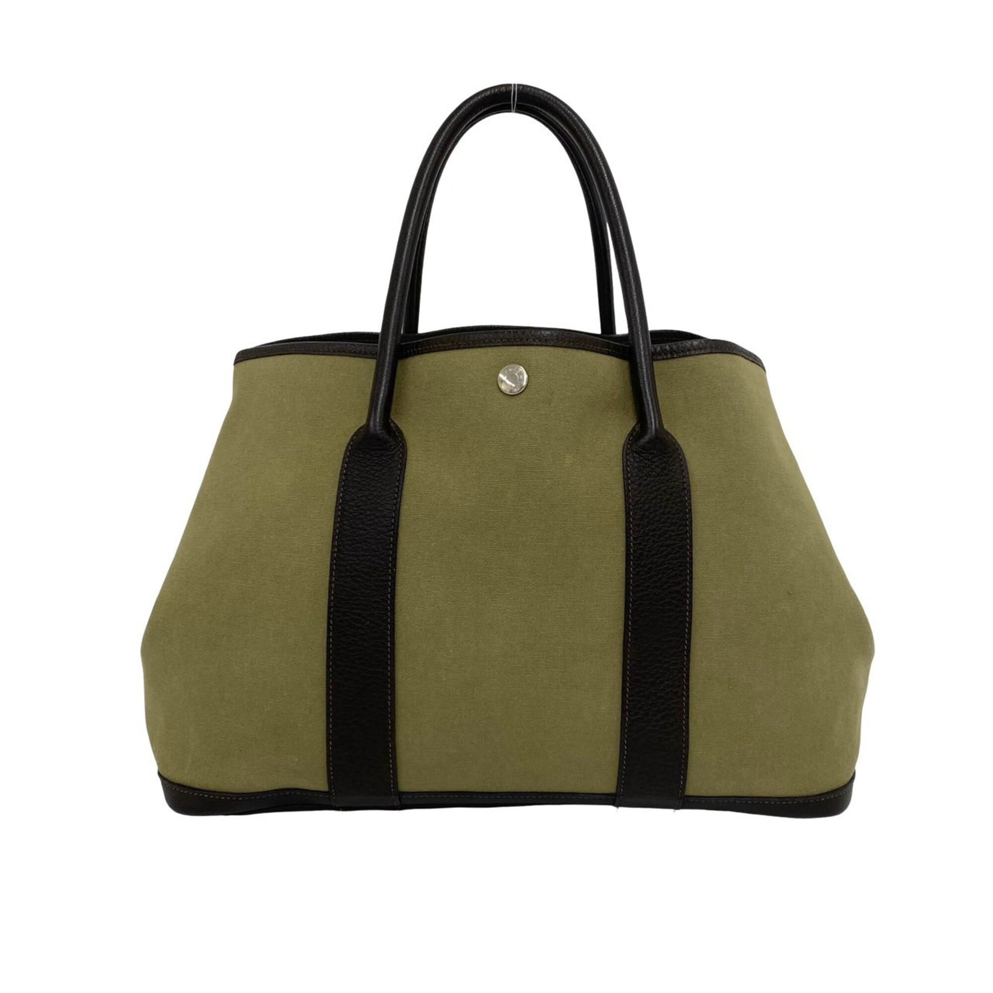 Hermes Brown Khaki Toile Officier Buffalo Leather Handbag Tote Bag (Pre-Owned)