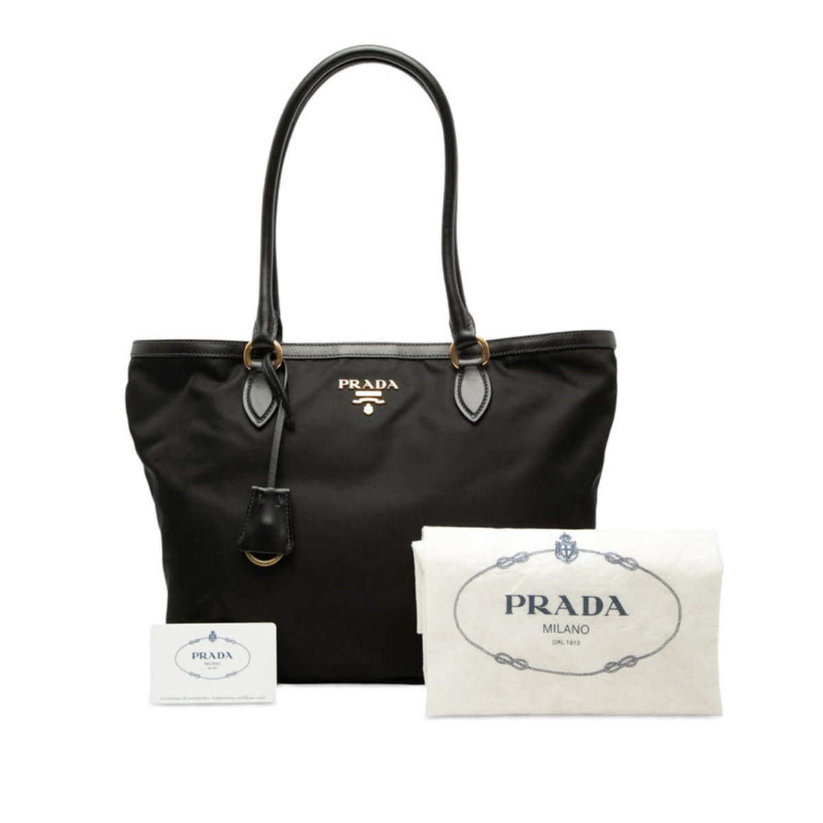 Prada Black Nylon Leather Handbag Tote Bag (Pre-Owned)