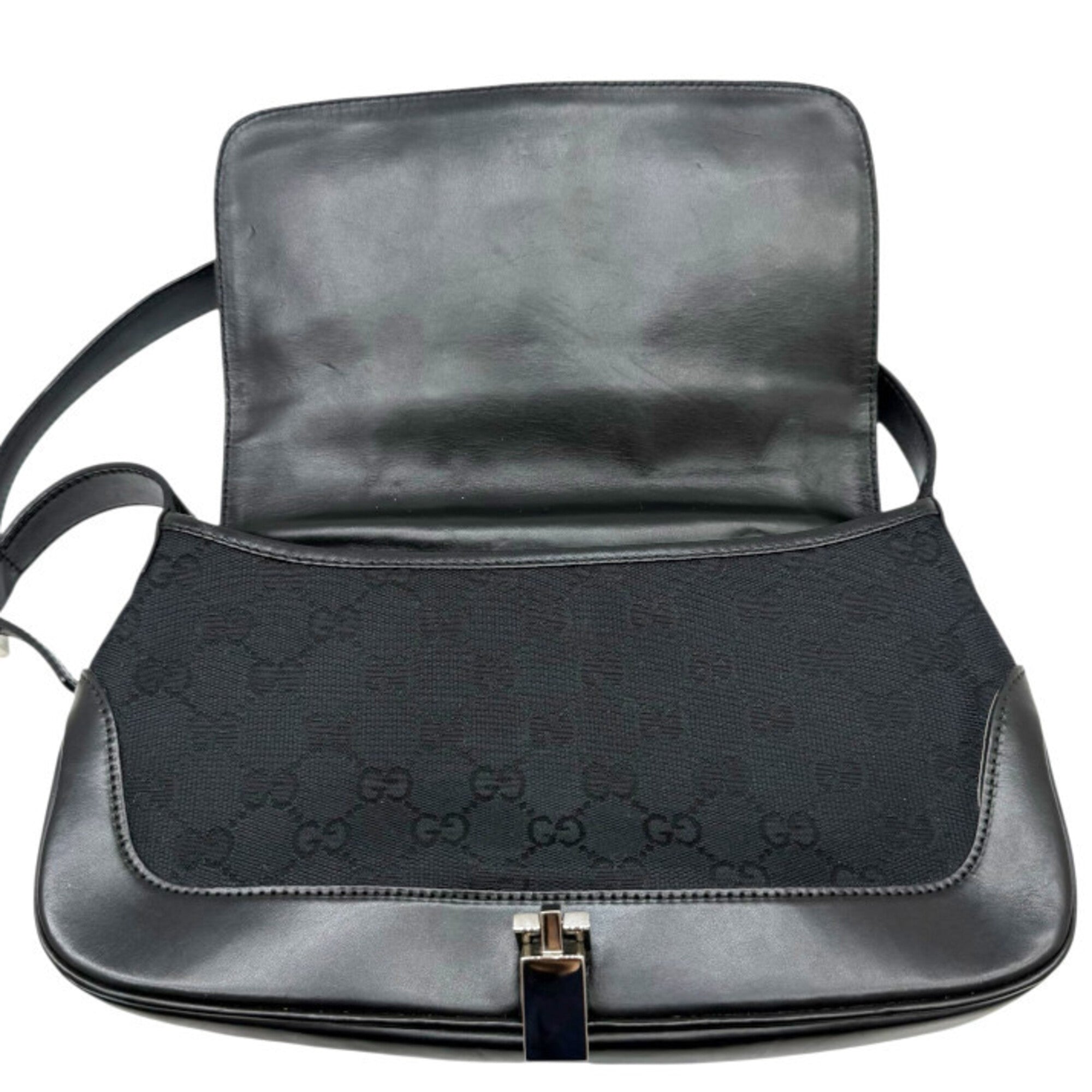 Gucci Gg Canvas Black Gg Canvas Leather Handbag Shoulder Bag (Pre-Owned)