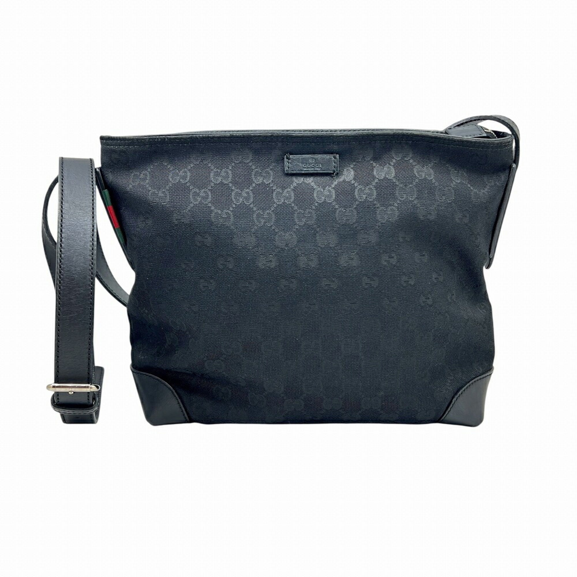 Gucci Black Gg Canvas Leather Shoulder Bag (Pre-Owned)