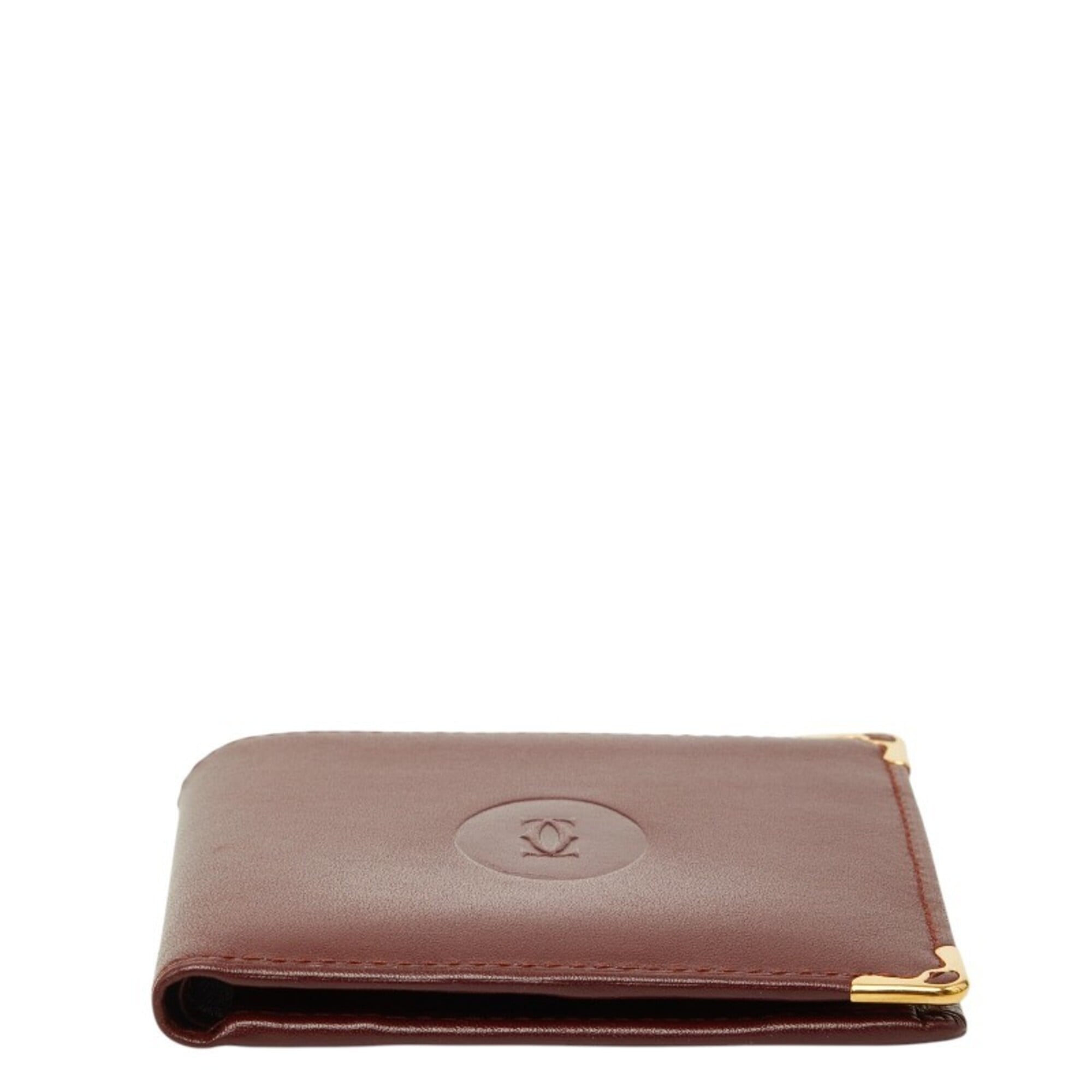 Cartier Red Color Wine Red Leather Wallet (Bi-Fold) (Pre-Owned)