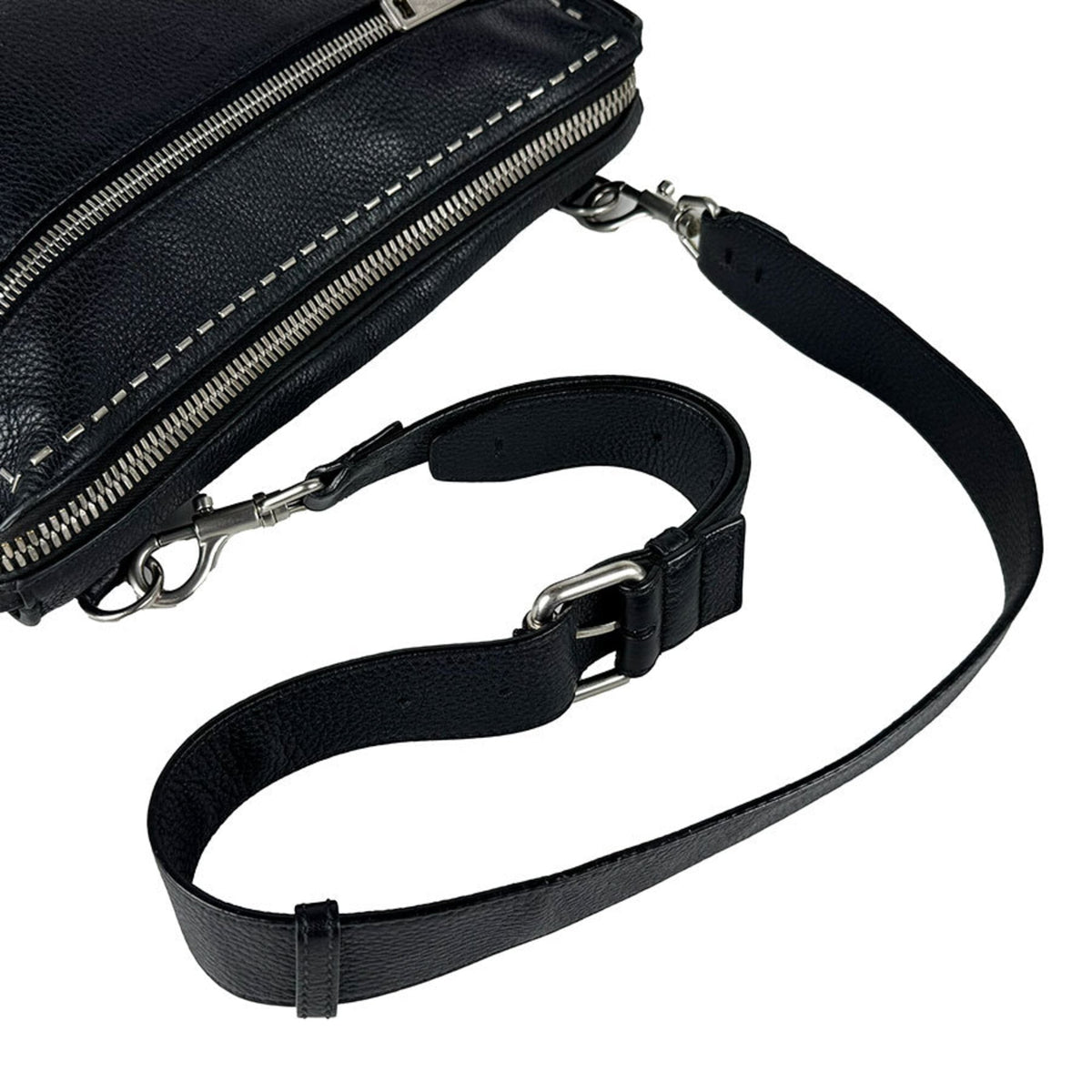 Fendi Black Leather Messenger Bag Shoulder Bag (Pre-Owned)