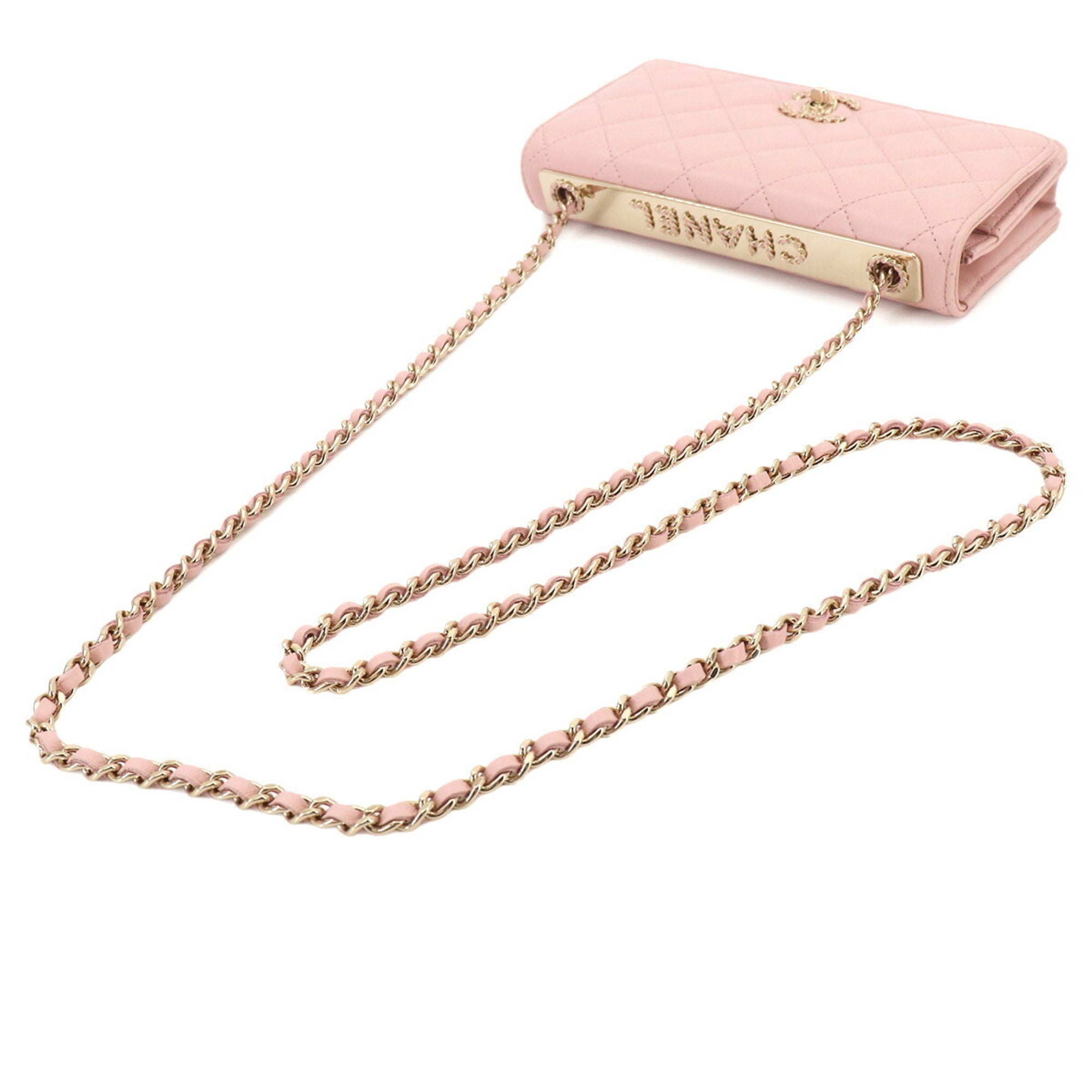 Chanel Pink Leather Chain/Shoulder Wallet (Pre-Owned)