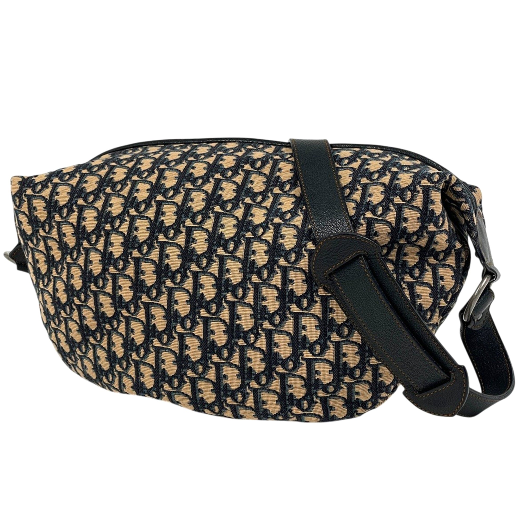 Christian Dior Trotter Beige Navy Canvas Leather Shoulder Bag (Pre-Owned)