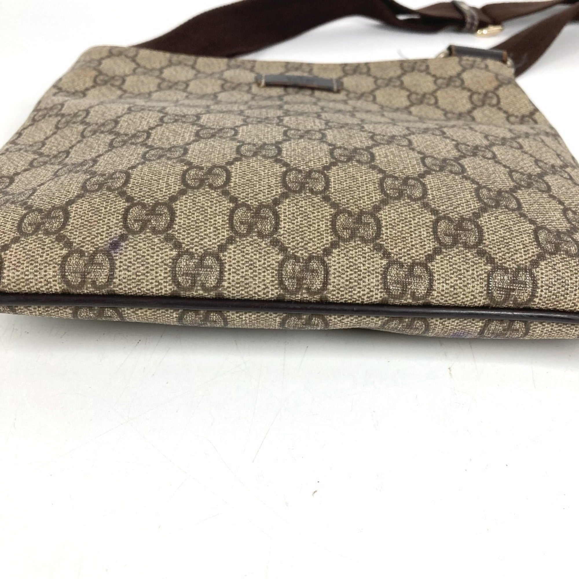 Gucci Beige Dark Brown Gg Leather Pvc Pochette Shoulder Bag (Pre-Owned)