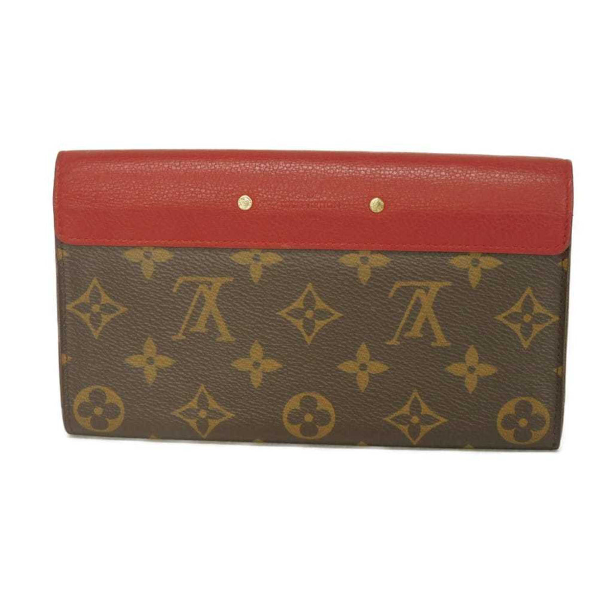 Louis Vuitton Brown Cerise Red Color Monogram Canvas Leather Long Wallet (Tri-Fold) (Pre-Owned)