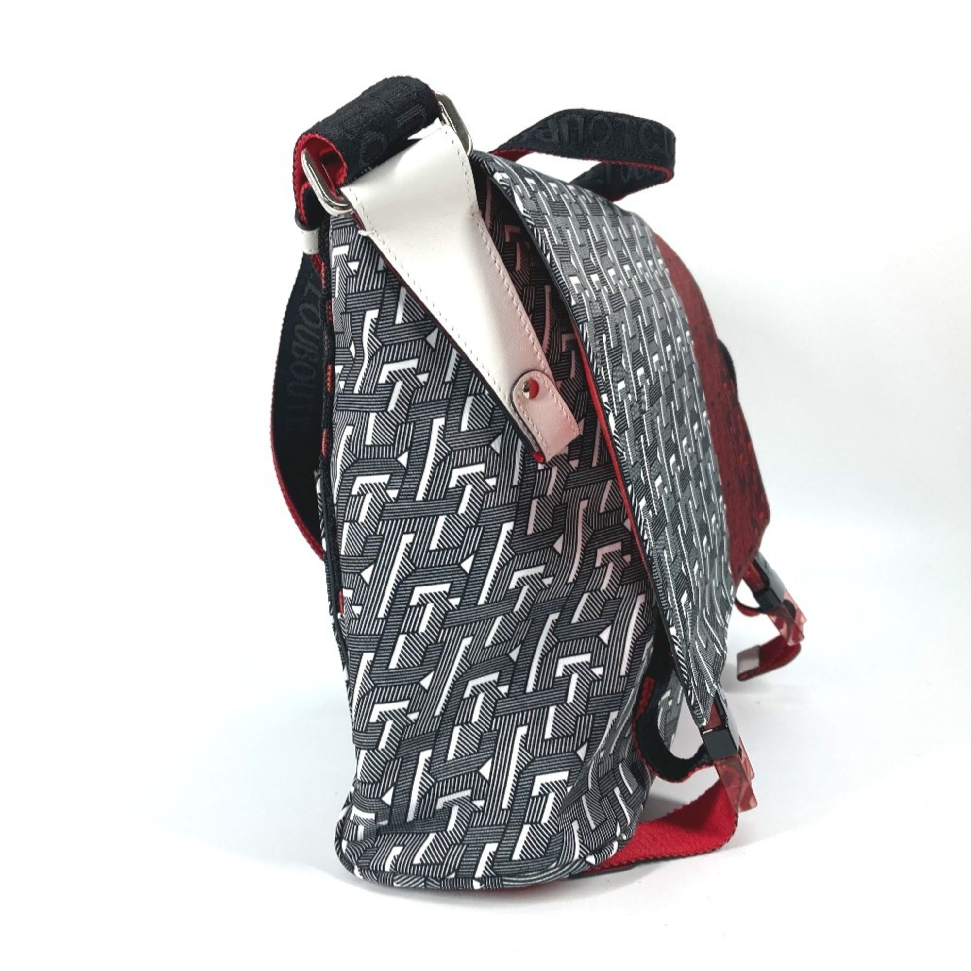 Christian Louboutin Black Red Color White Nylon Handbag Messenger Bag Shoulder Bag (Pre-Owned)