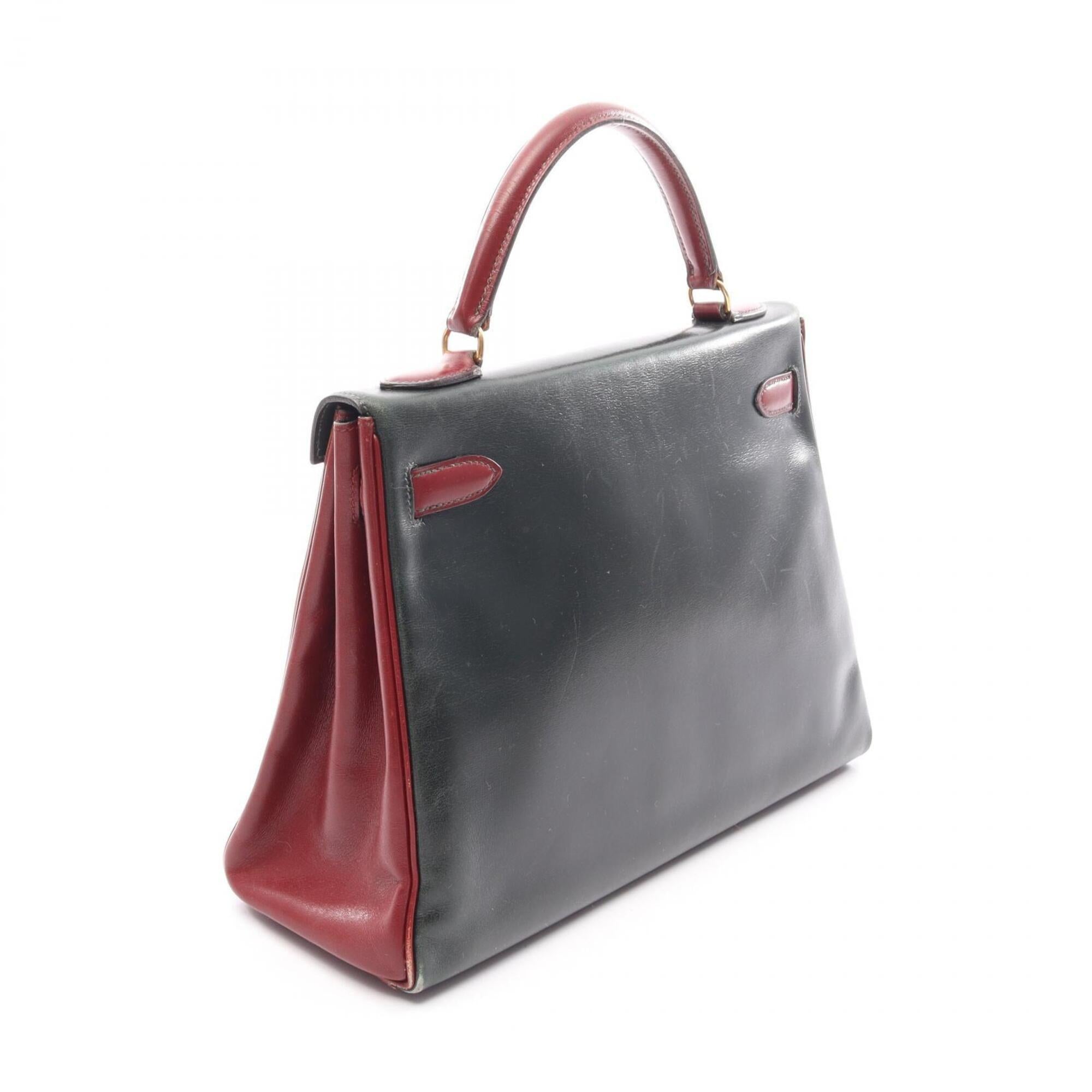 Hermes Bordeaux Brown Green Natural Rouge H Box Calf Leather Handbag (Pre-Owned)