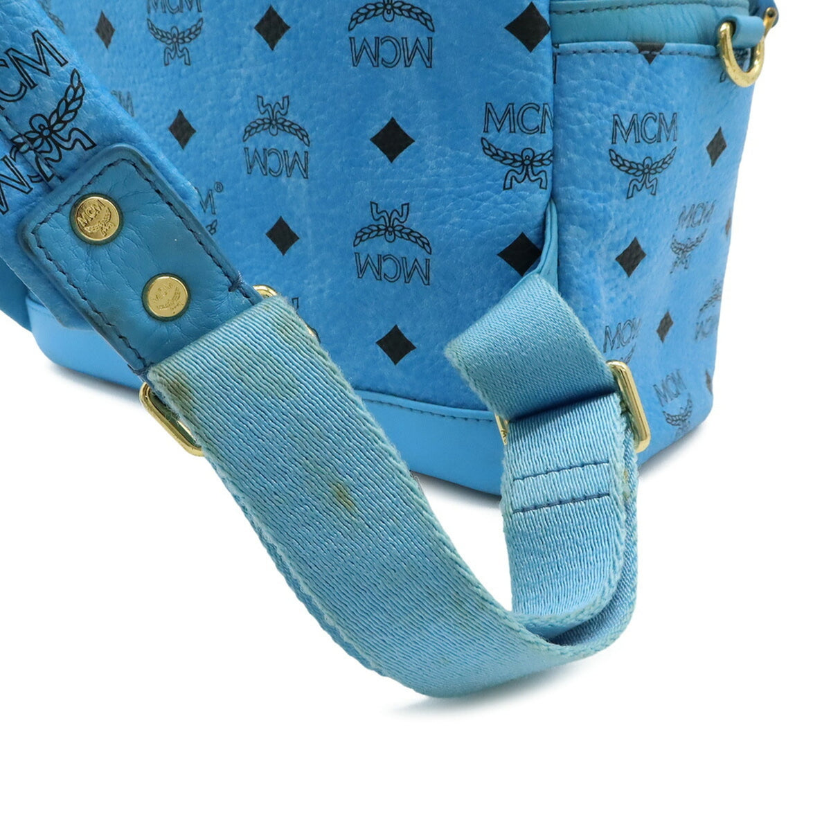 Mcm Visetos Blue Coated Canvas Leather Backpack Shoulder Bag (Pre-Owned)