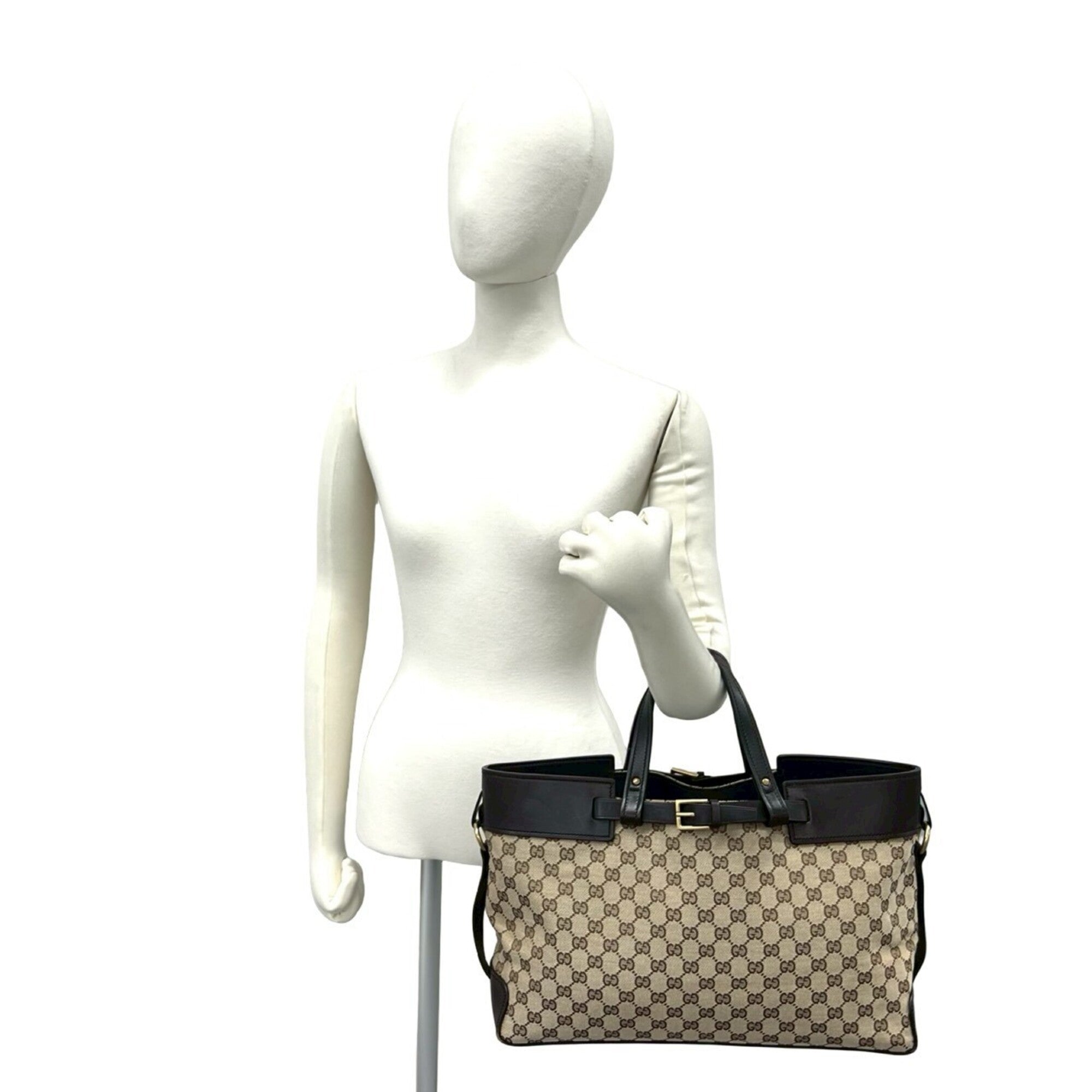 Gucci Brown Canvas Leather Handbag Tote Bag (Pre-Owned)