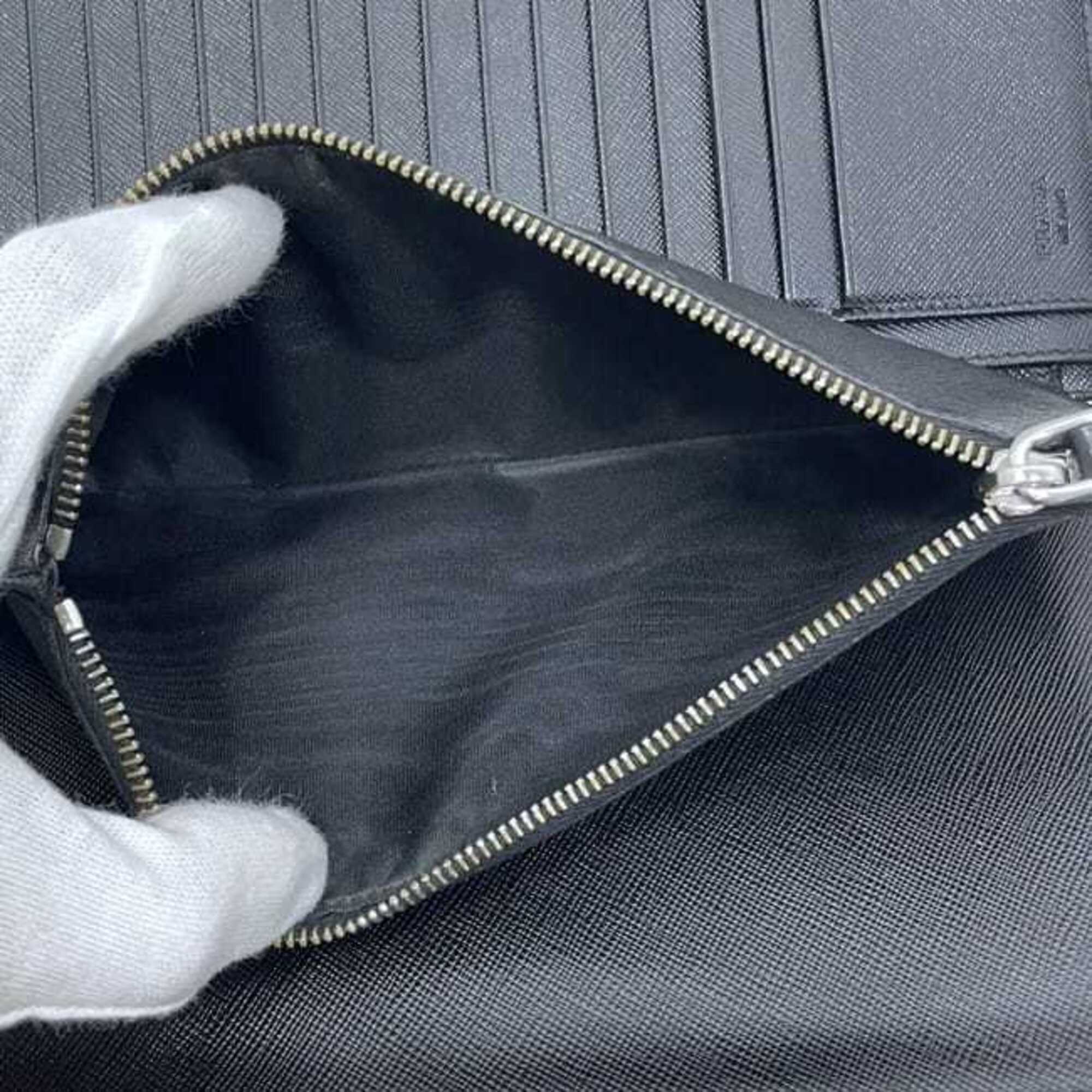 Prada Black Nero Saffiano Triangle Long Wallet (Bi-Fold) (Pre-Owned)