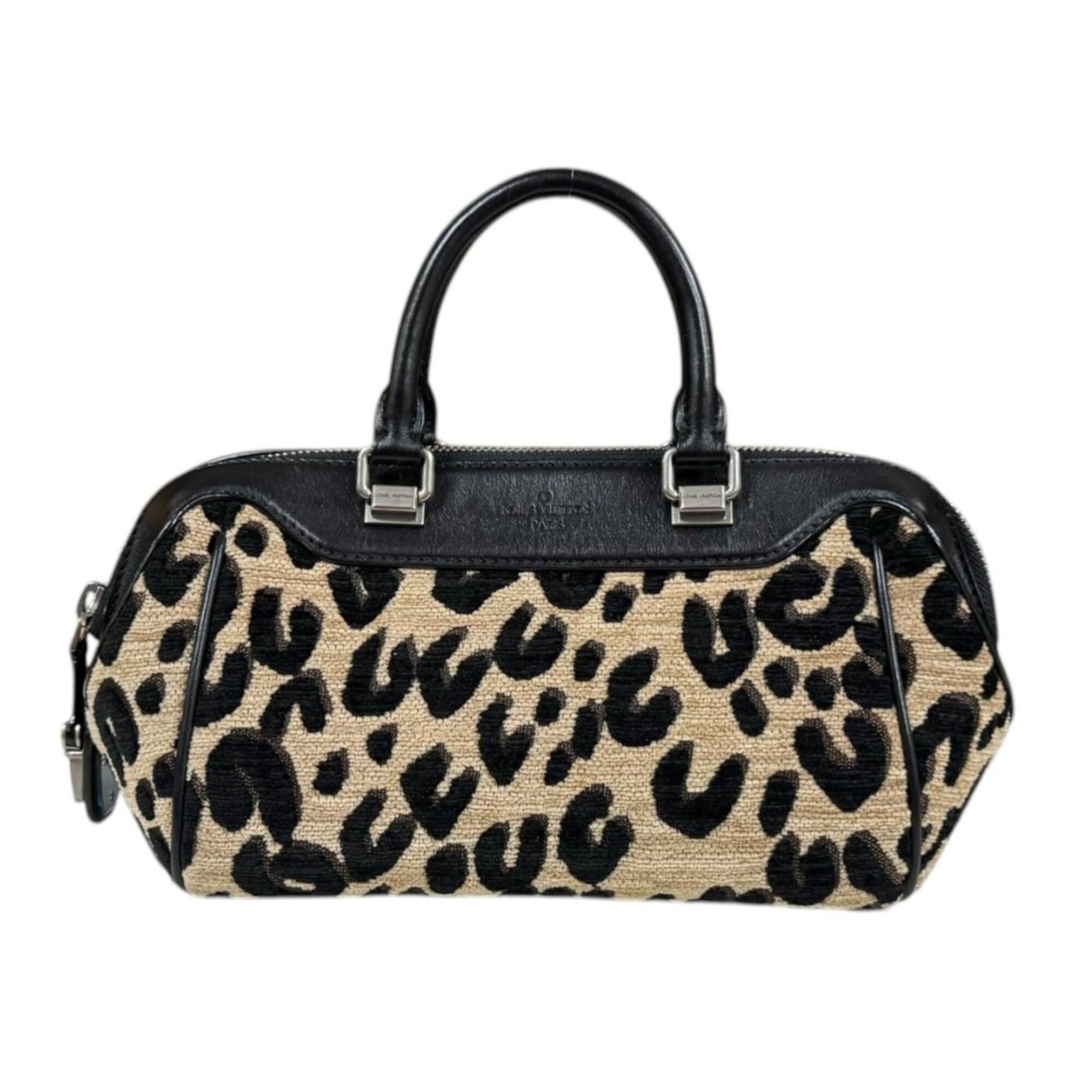 Louis Vuitton Beige Black Leather Jacquard Canvas Handbag (Pre-Owned)