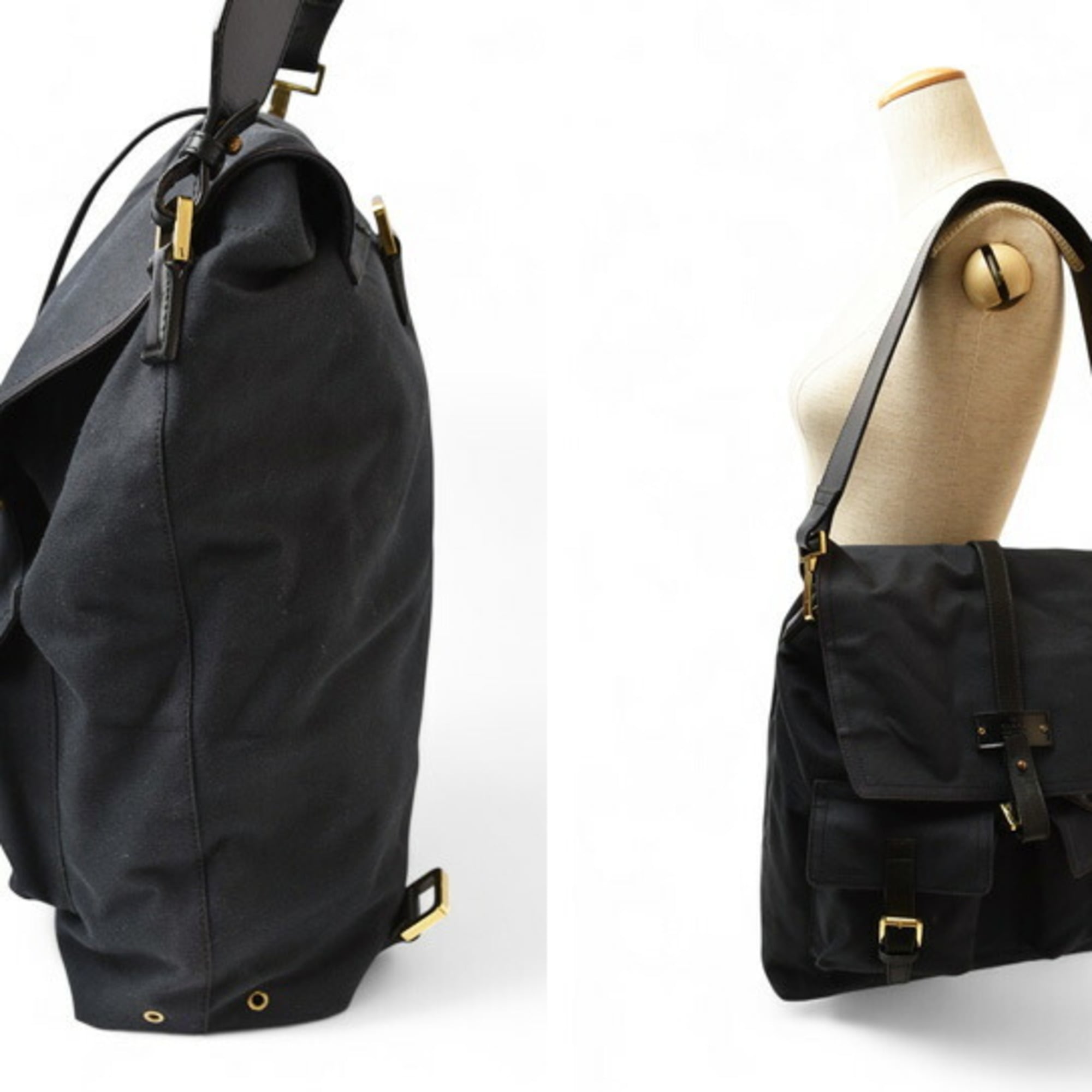 Gucci Black Cotton Canvas Shoulder Bag Sling Bag (Pre-Owned)