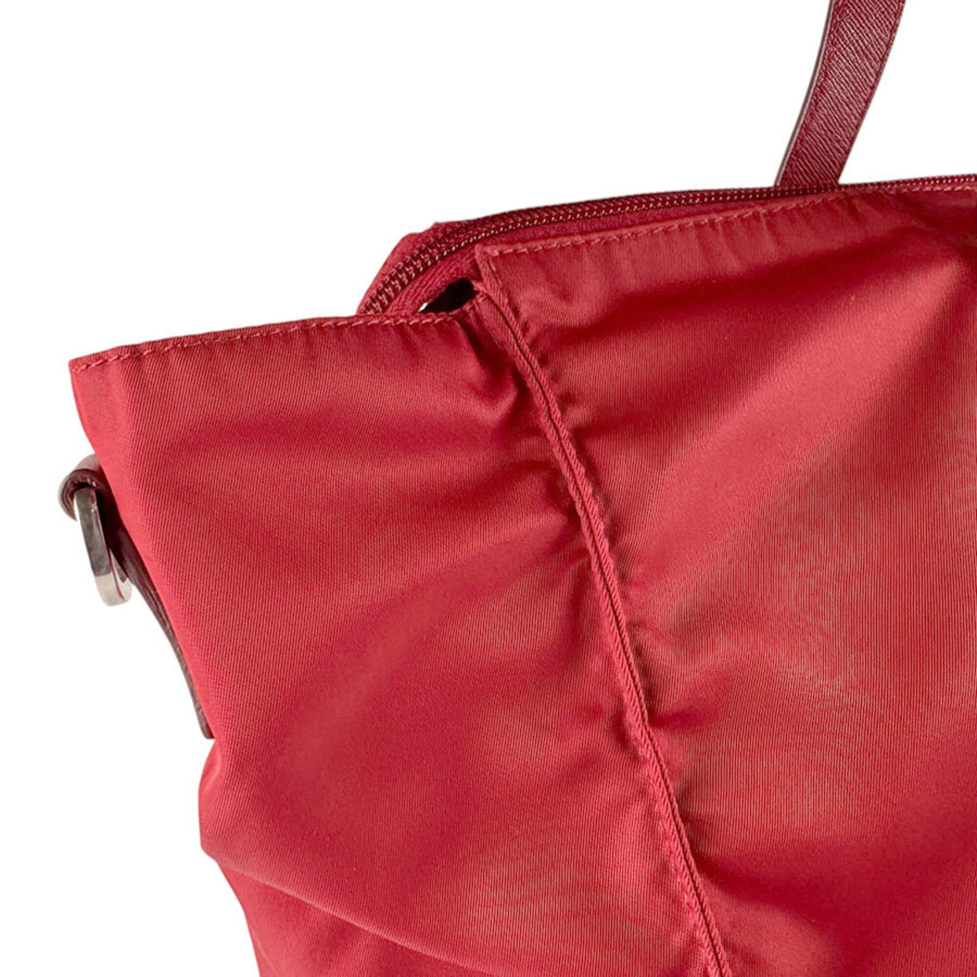 Prada Red Color Nylon Handbag Shoulder Bag (Pre-Owned)