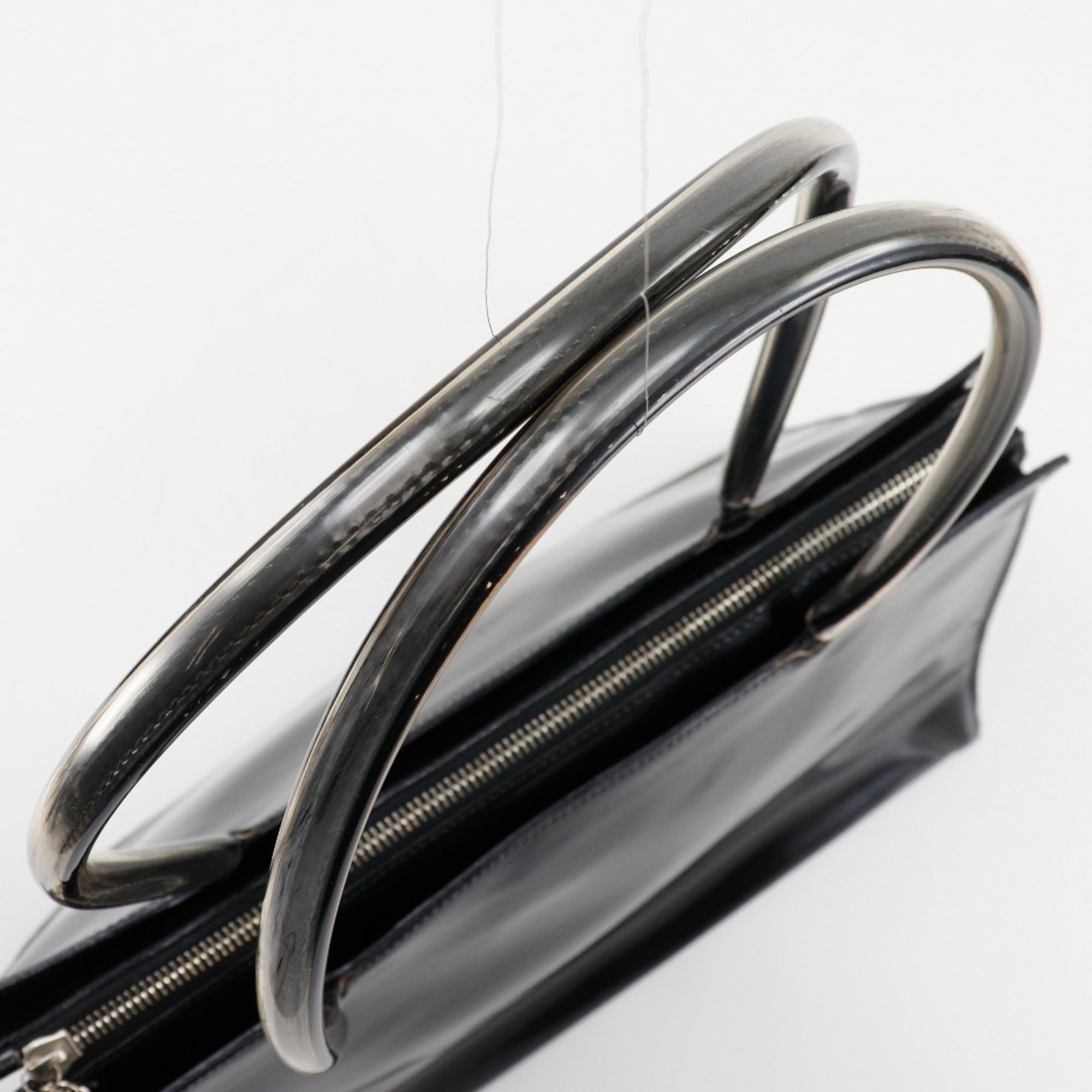 Salvatore Ferragamo Black Clear Patent Leather Vinyl Tote Bag (Pre-Owned)