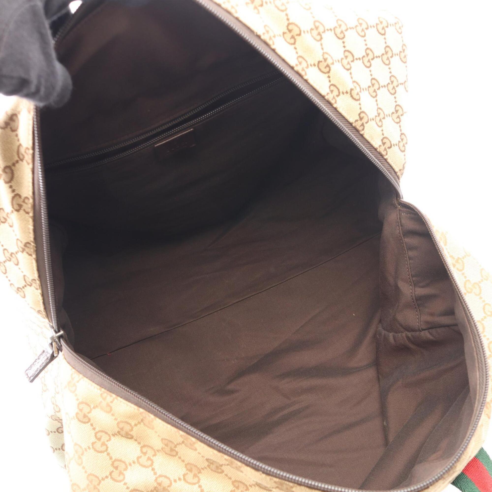 Gucci Beige Brown Gg Canvas Leather Boston Bag Handbag (Pre-Owned)